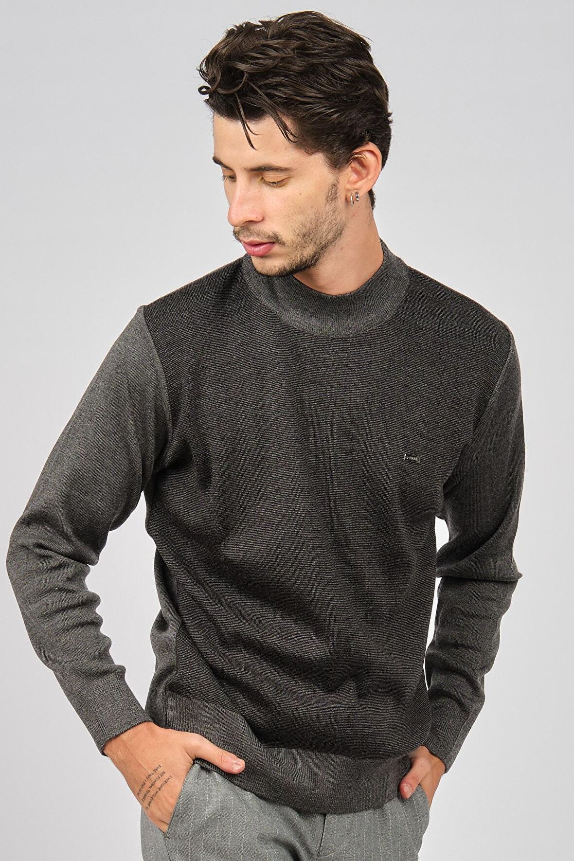 Haki Triko Erkek Yarım Balıkçı Kazak 6080044 Gri