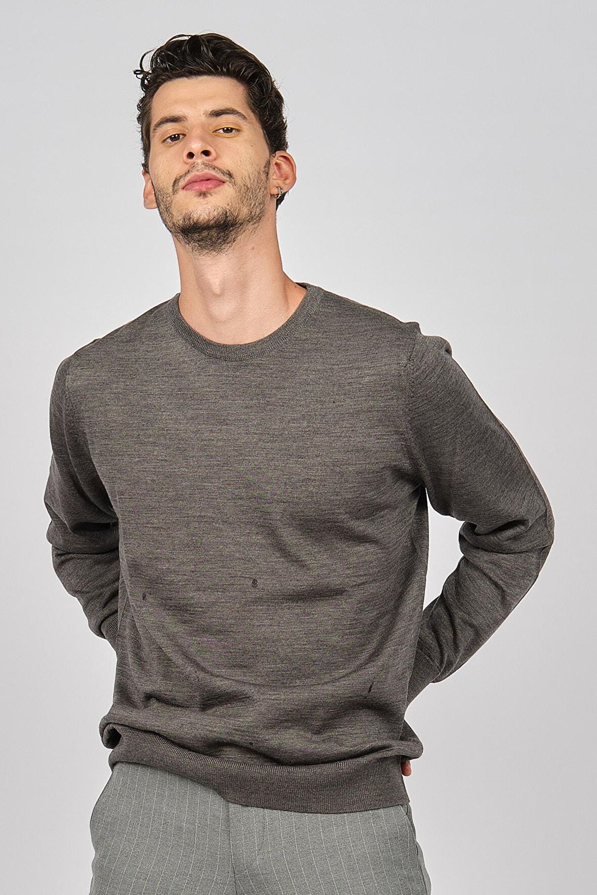 Desen Triko Erkek Bisiklet Yaka Yün Kazak 0249603 Gri