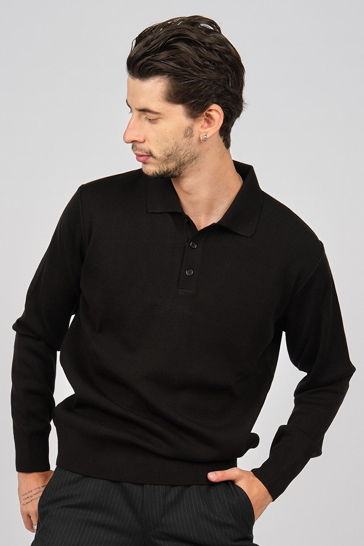 Pave Erkek Polo Yaka Yün Kazak 4358104 Siyah