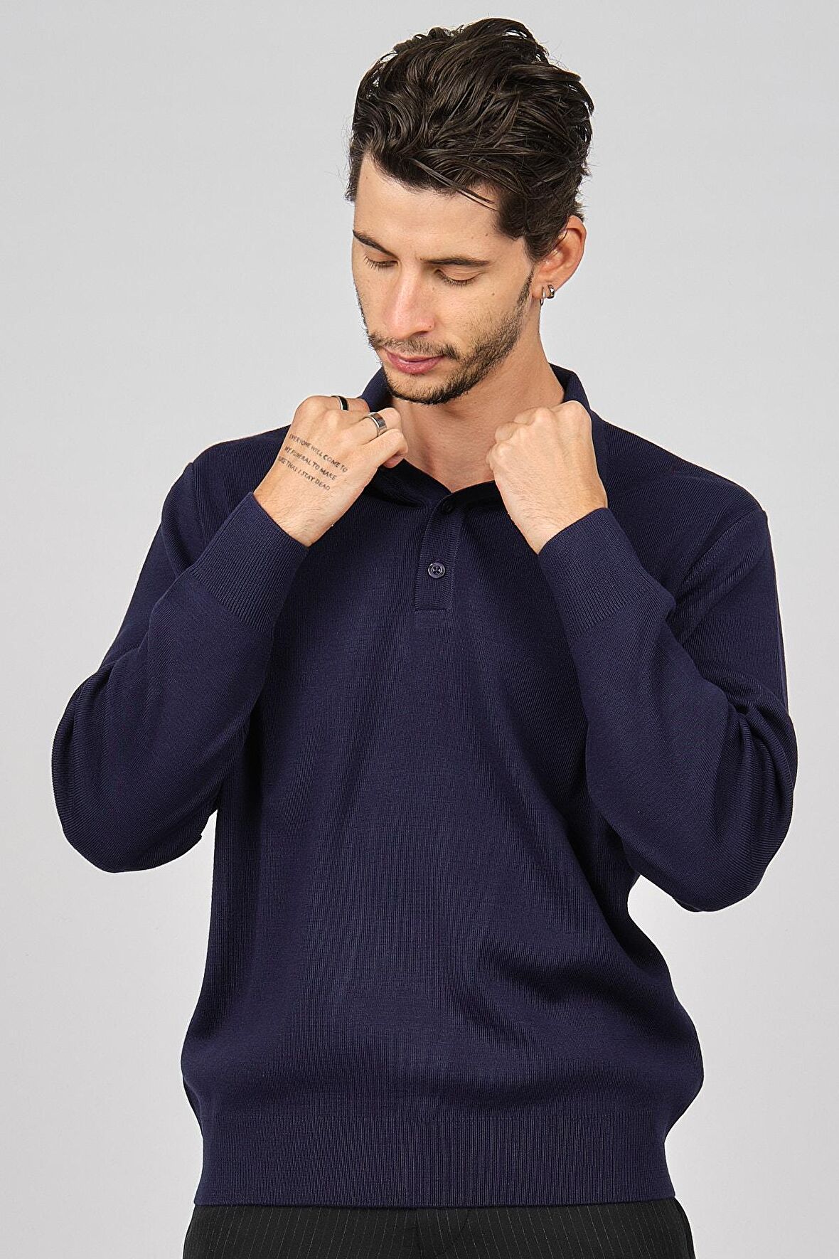 Pave Erkek Polo Yaka Yün Kazak 4358104 Indigo