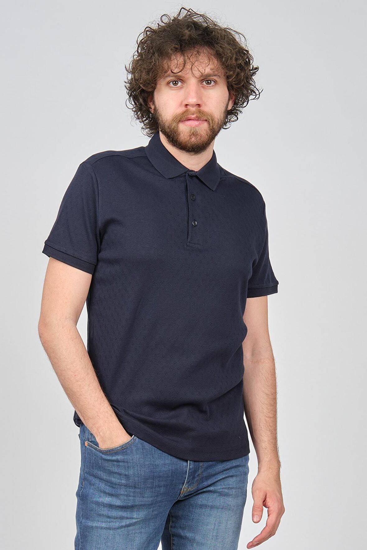 Qwerty Erkek Desenli Polo Yaka T-Shirt 54523887 Lacivert