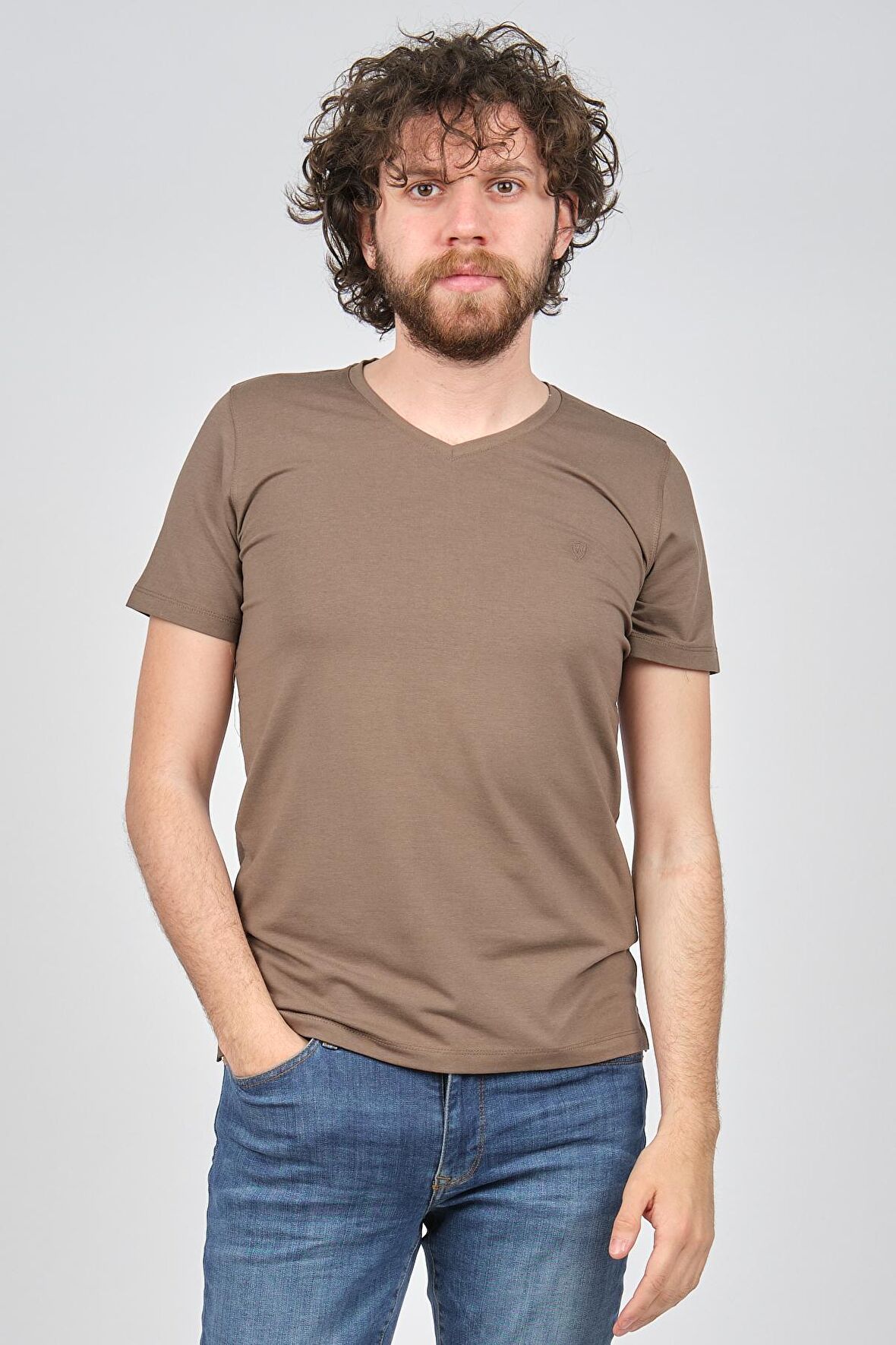 Wellalux Erkek V Yaka T-Shirt 593183449 Kahverengi