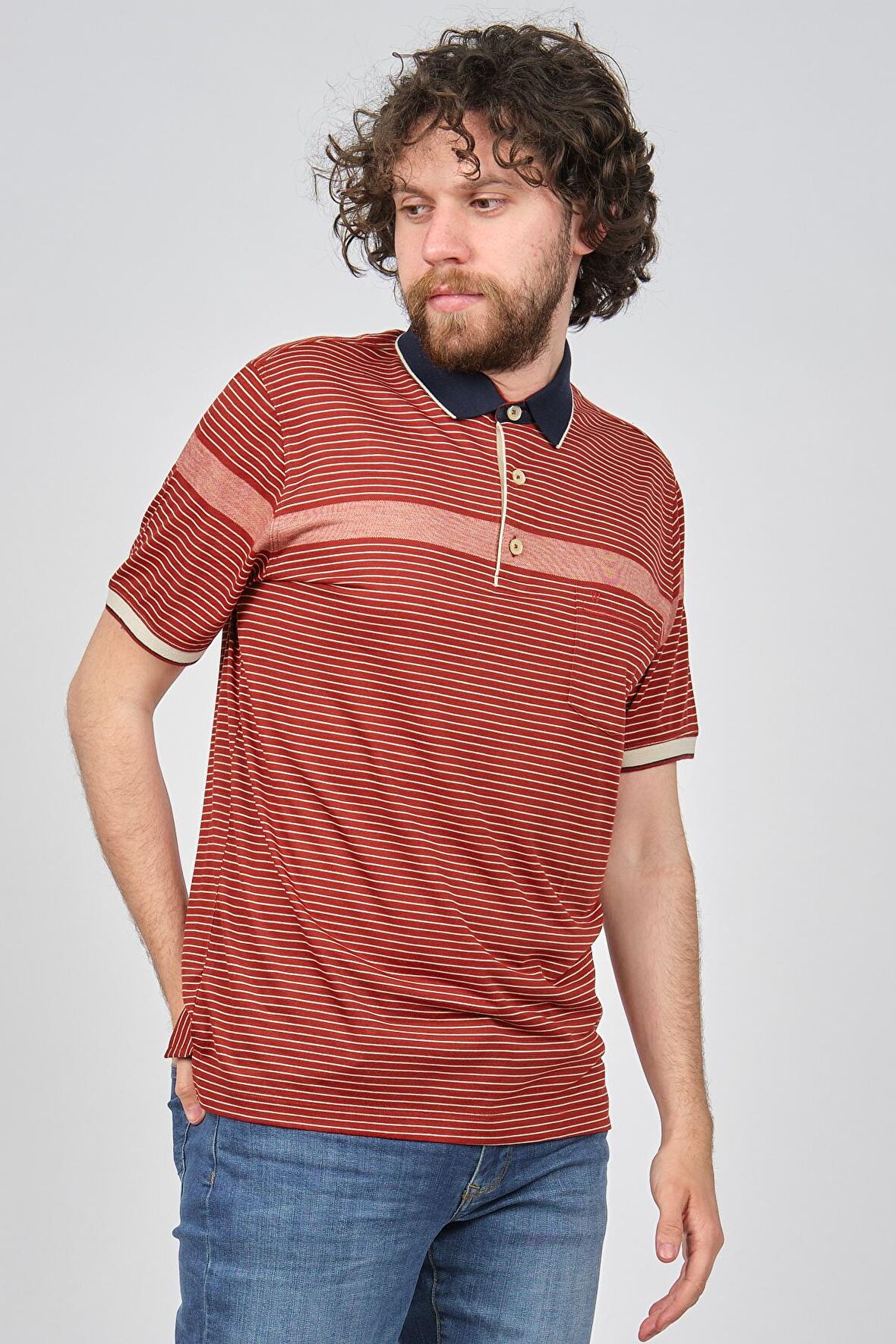 Wellalux Erkek Cep Detaylı Çizgili Polo Yaka T-Shirt 593183017 Tarçın