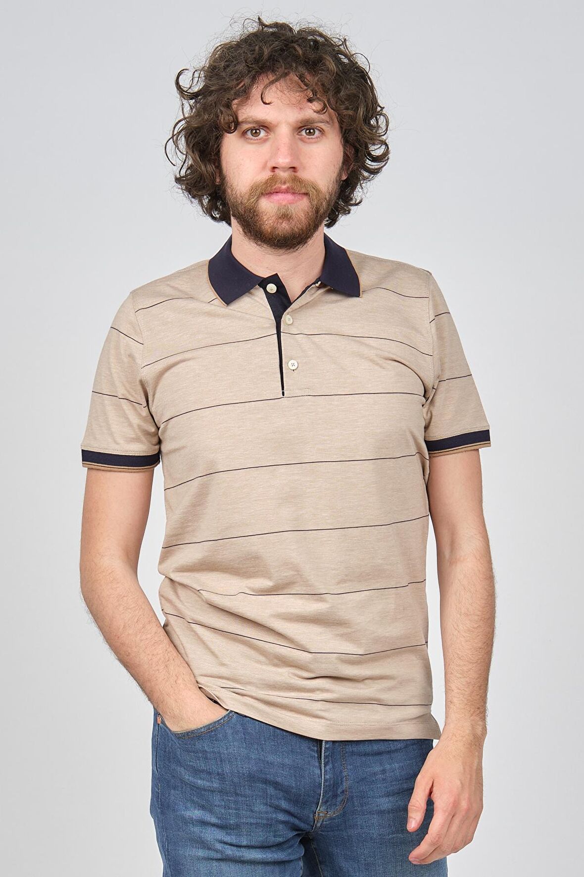 Wellalux Erkek Çizgili Polo Yaka T-Shirt 593204100 Bej