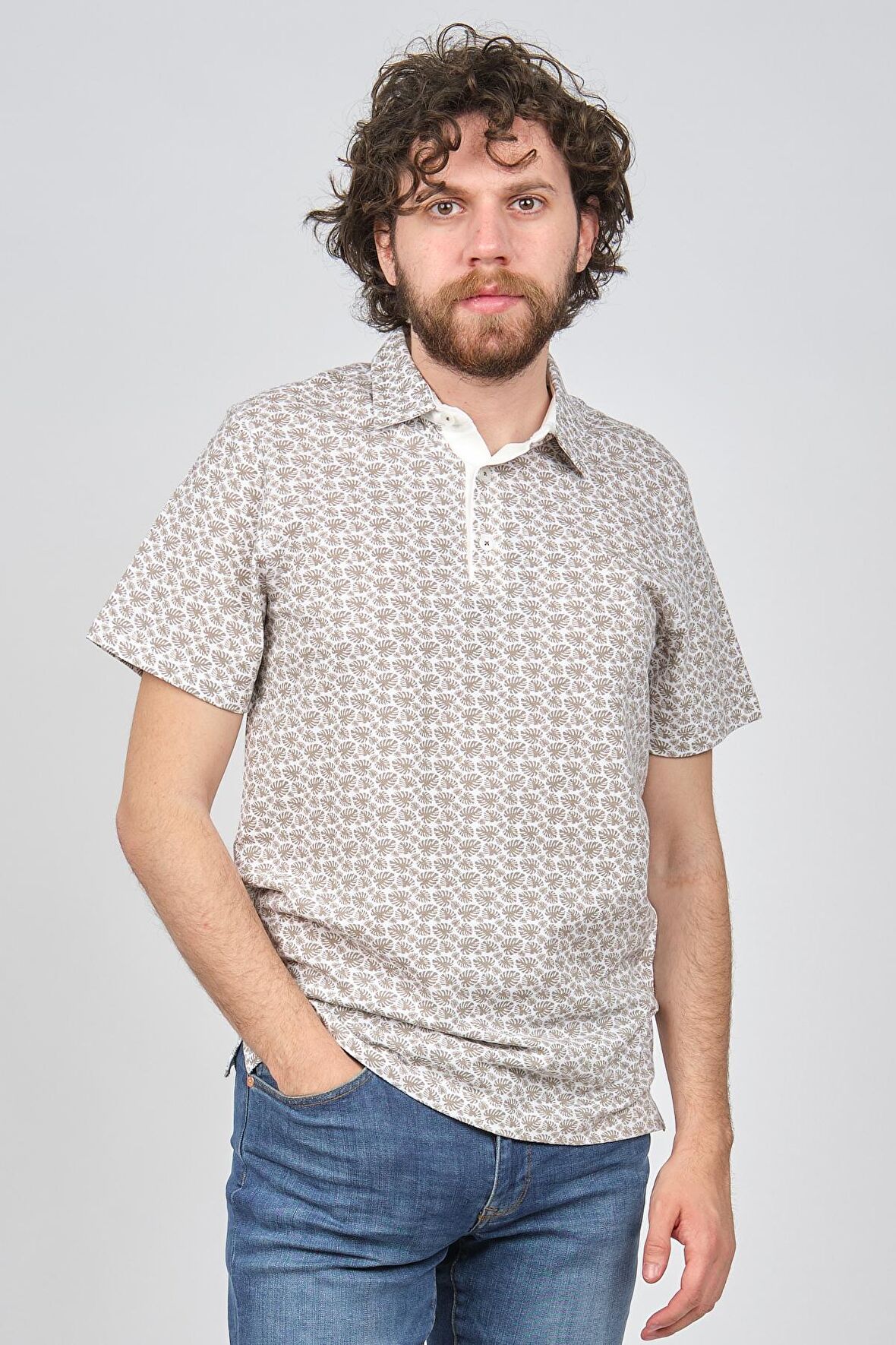 Wellalux Erkek Desenli Polo Yaka T-Shirt 593189010 Bej