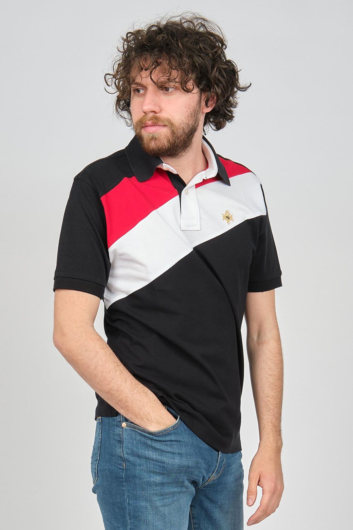 Uztex Erkek Slim Fit  Polo Yaka T-Shirt 07100364 Siyah-Kırmızı