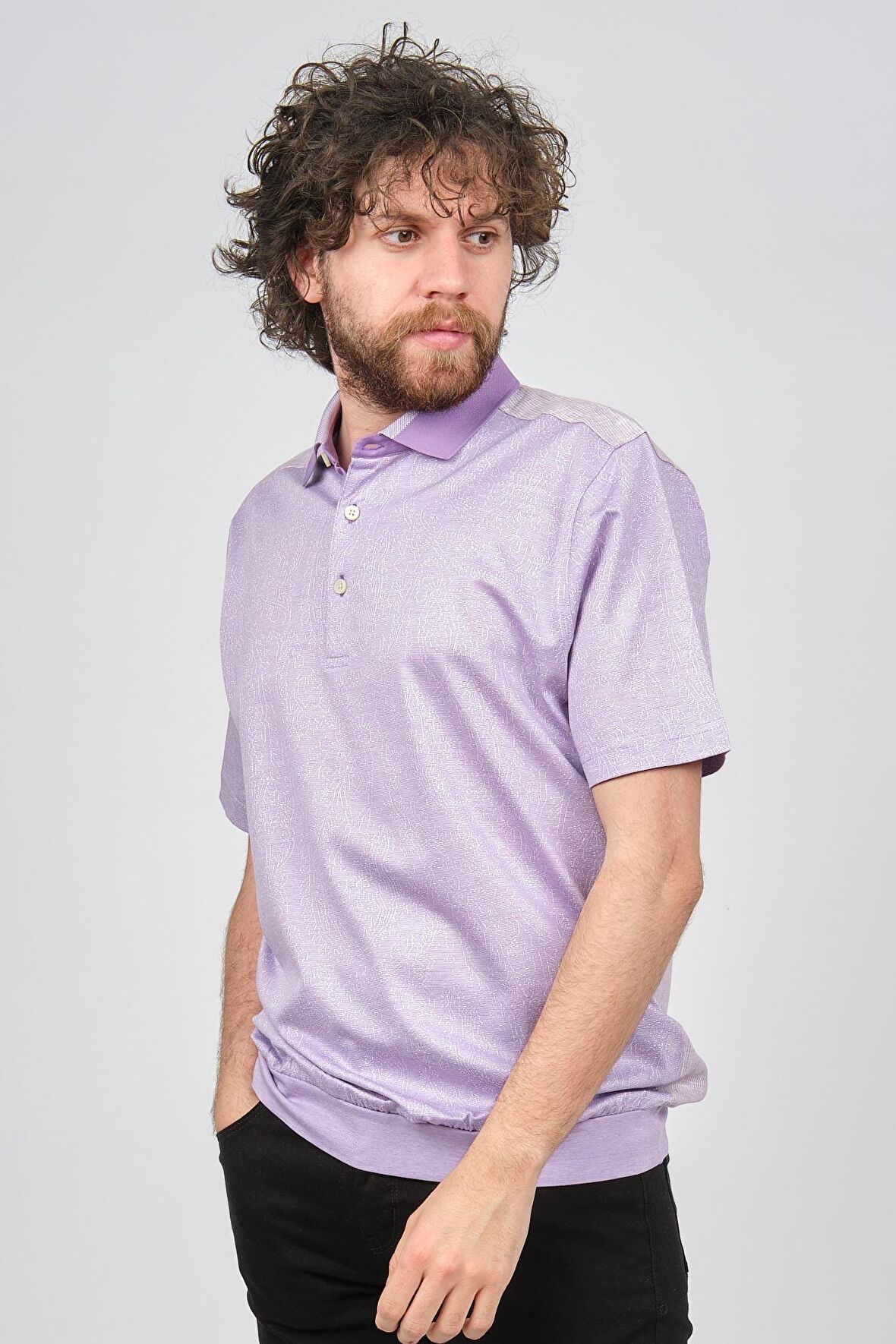 Ennio Muracchini Erkek Blok Desenli Polo Yaka T-Shirt 1193516 Lila