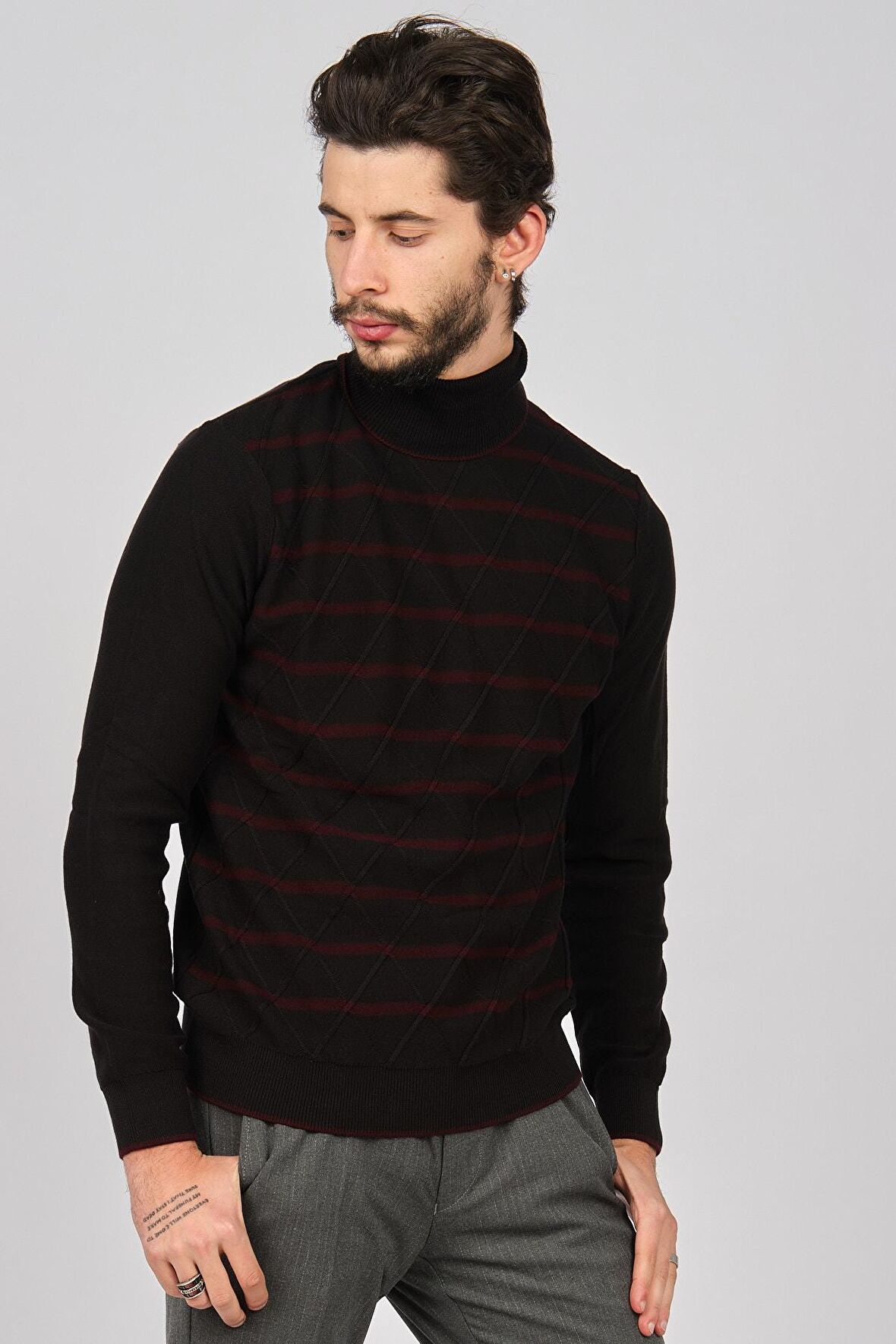 Dio Rise Erkek Desenli Tam Balıkçı Kazak 650189232 Siyah