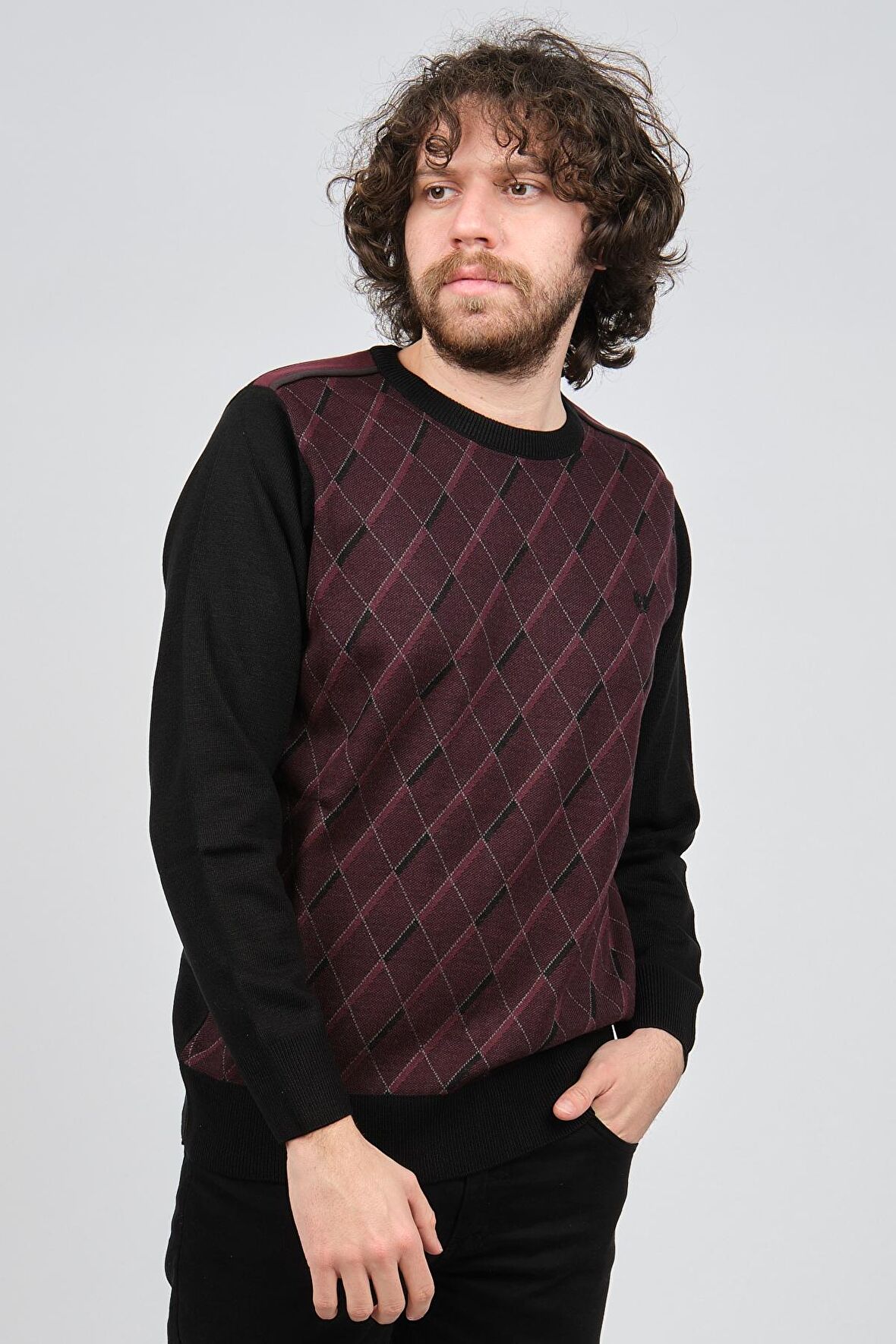 Pelikan Erkek Çizgili Desenli Bisiklet Yaka Kazak 1579330 Bordo