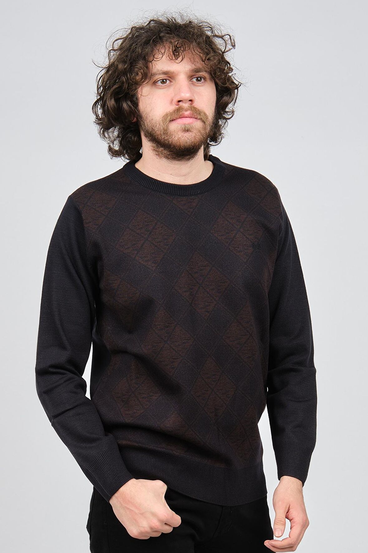 Pelikan Erkek Desenli Bisiklet Yaka Kazak 1579329 Kahverengi