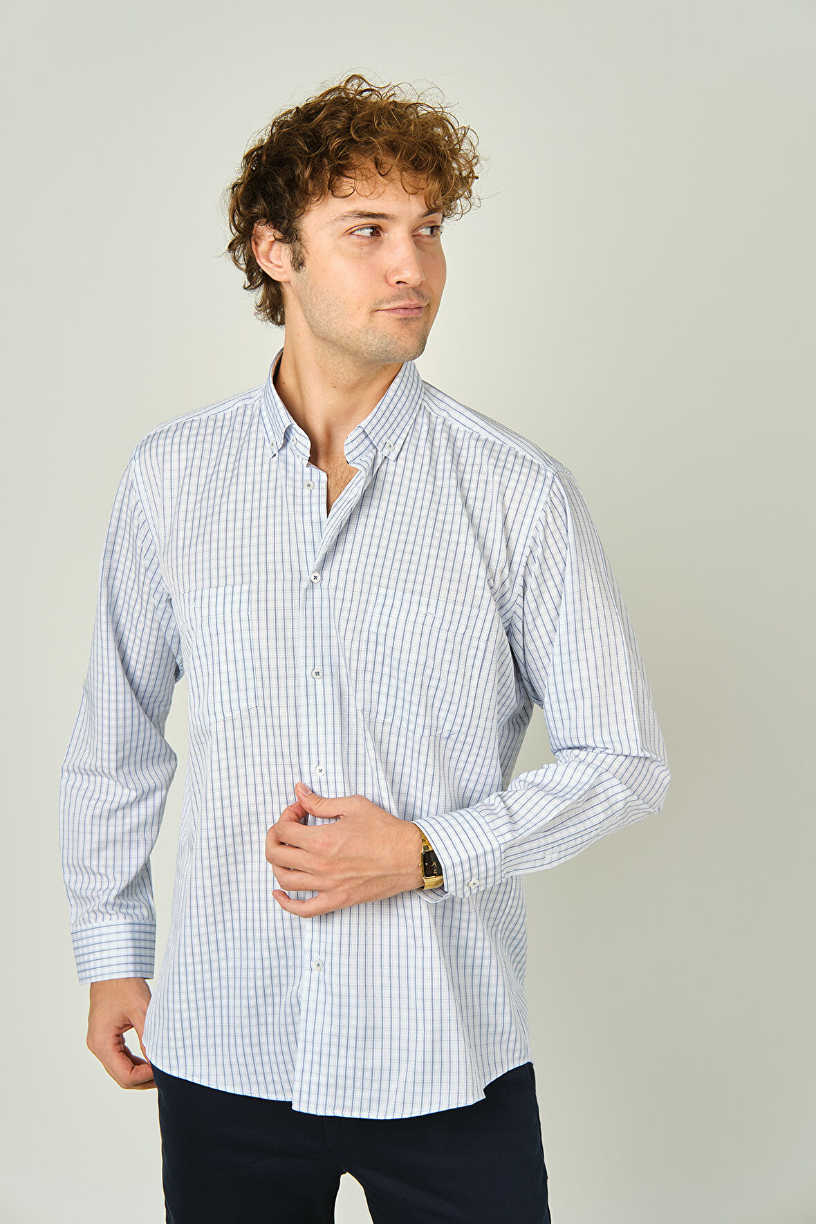 Two Hands Erkek Kareli Çift Cep Detaylı Uzun Kollu Pamuklu Gömlek 2144 Yeşil