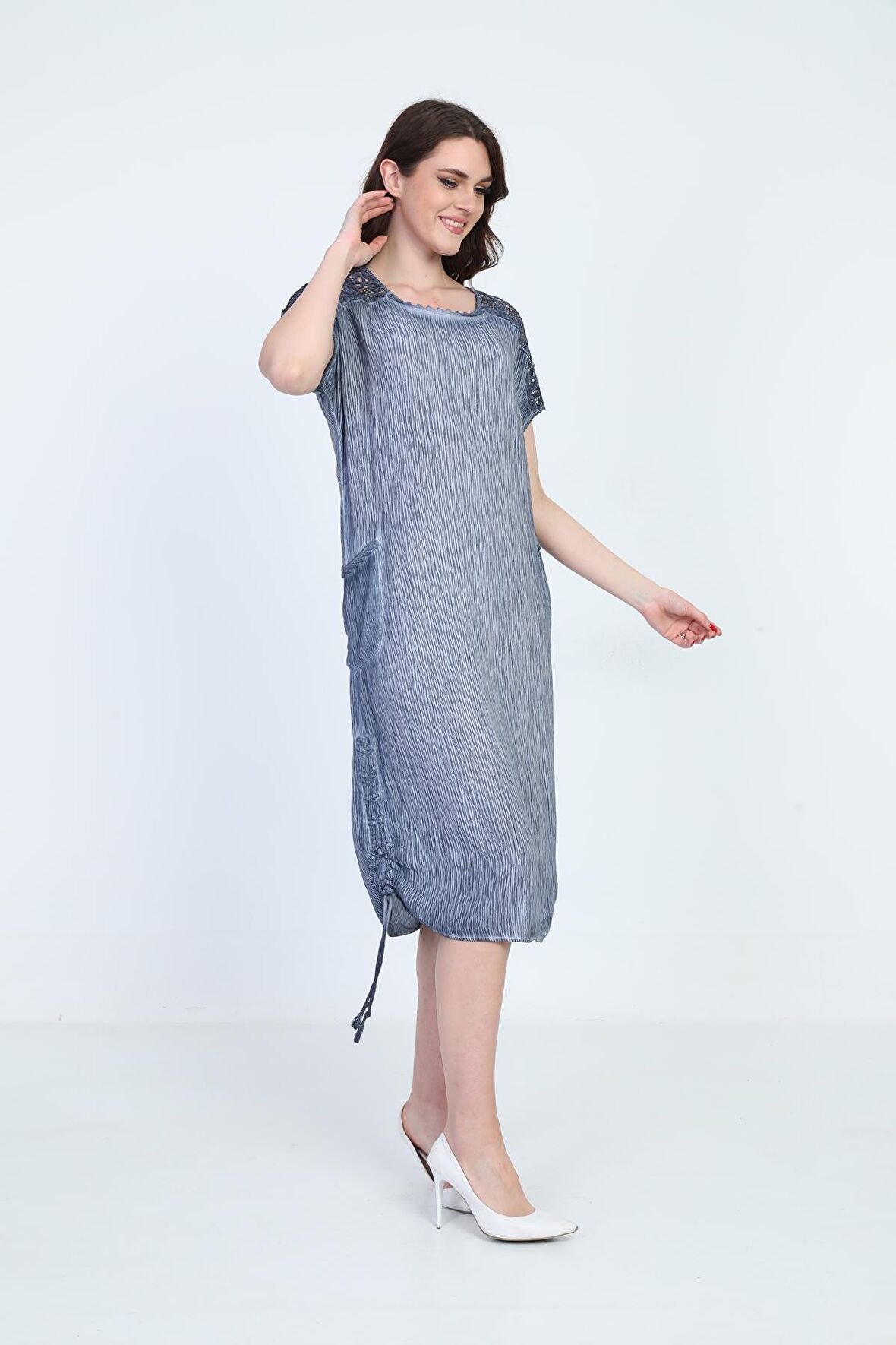 Ella Camelia Kadın Omuz Detaylı Elbise 5012175 Indigo