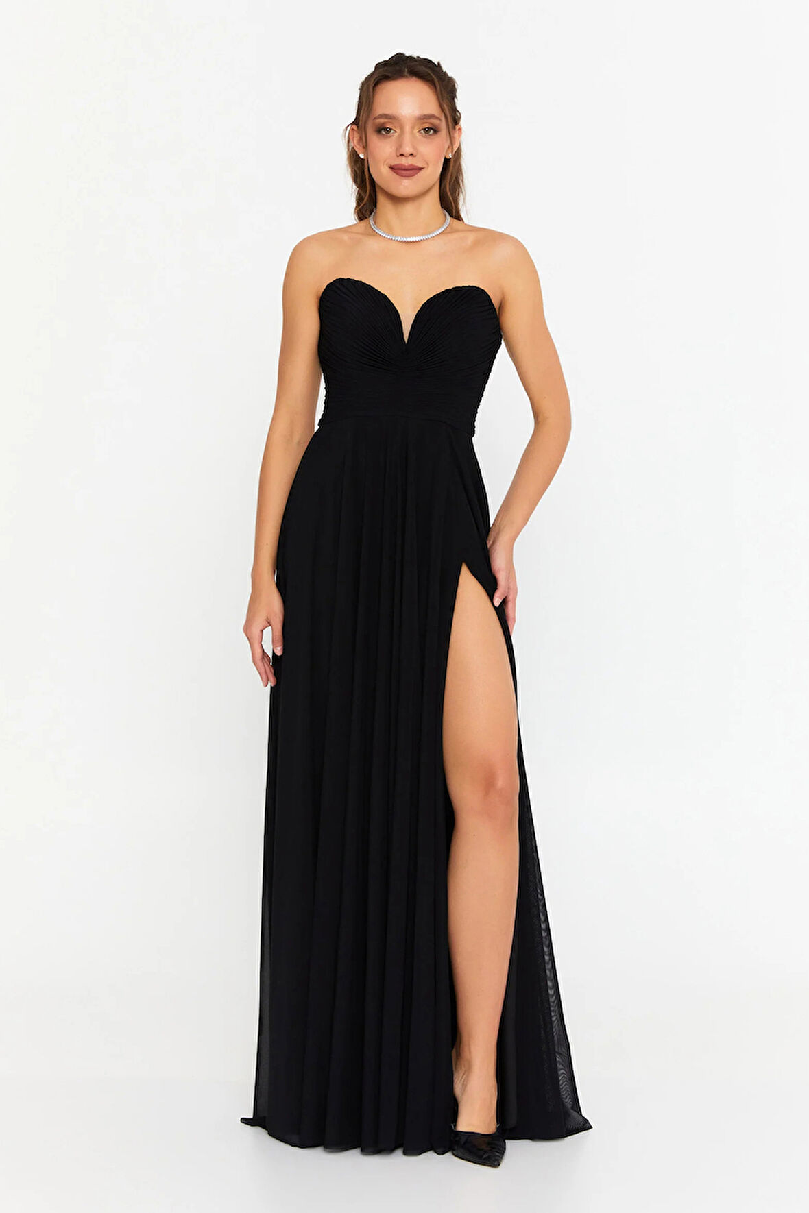 Şeref Vural Kadın Straplez Derin Yırtmaçlı Abiye Elbise 5437021 Siyah