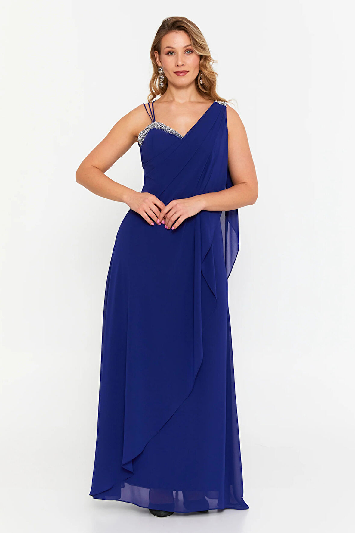 Şeref Vural Kadın Büyük Beden Kolsuz Taş Detaylı Uzun Abiye Elbise 6671 Mor