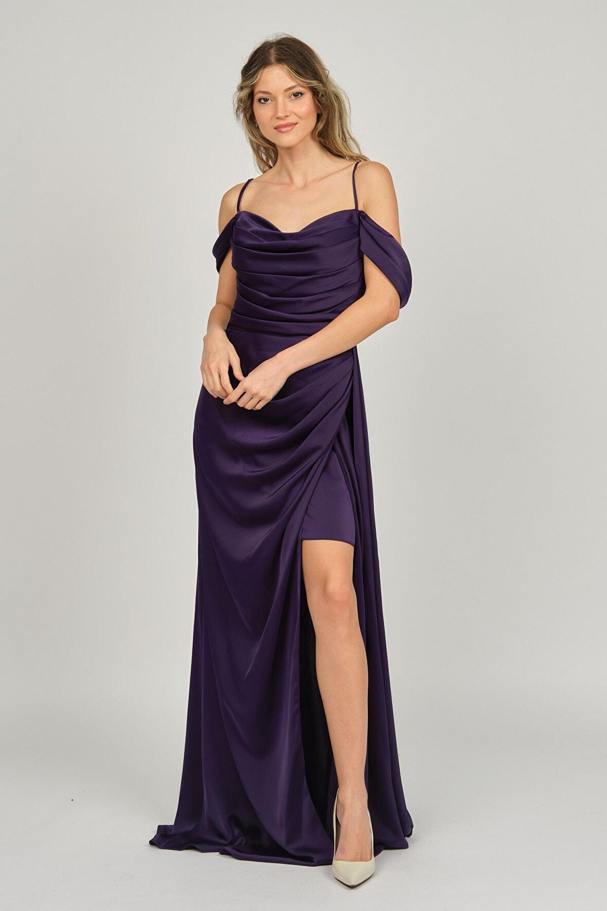 Saygın Kadın İp Askılı Uzun Abiye Elbise 0992449 Lacivert