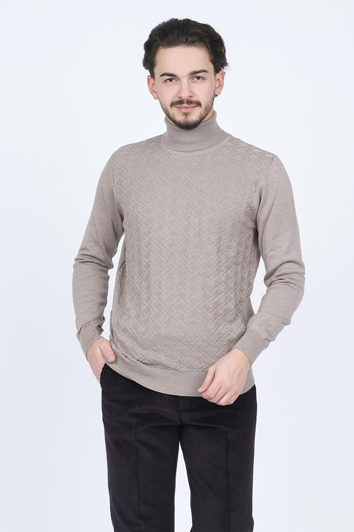 Raymons Erkek Desenli Tam Balıkçı Triko Kazak 67822507 Taş