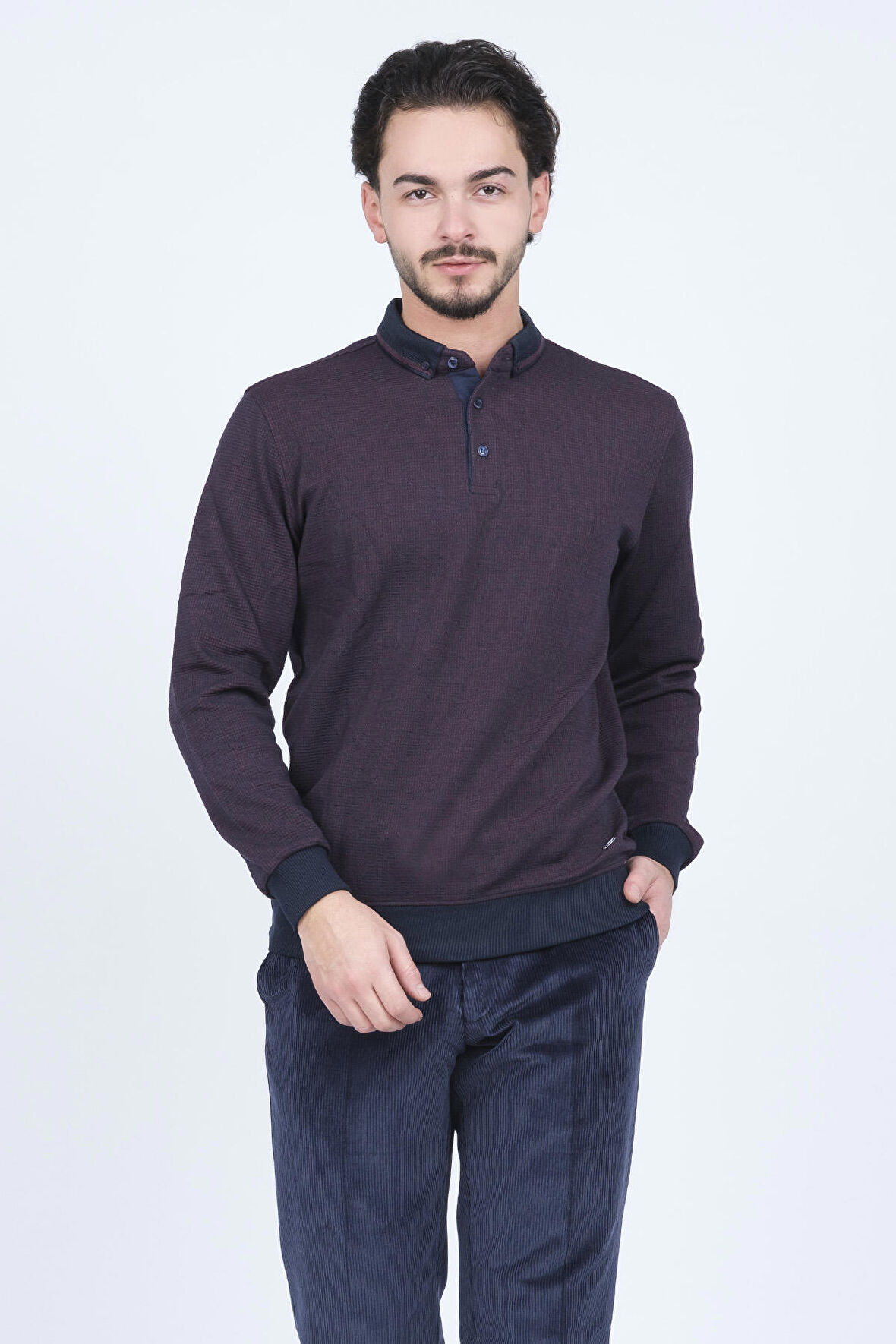 Raymons Erkek Desenli Polo Yaka Triko Sweat 6782254 Bordo