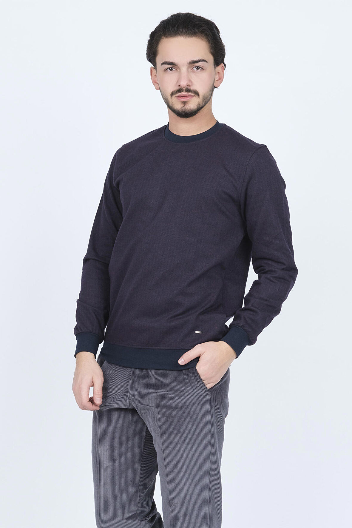 Raymons Erkek Desenli Bisiklet Yaka Triko Sweat 6782270 Bordo