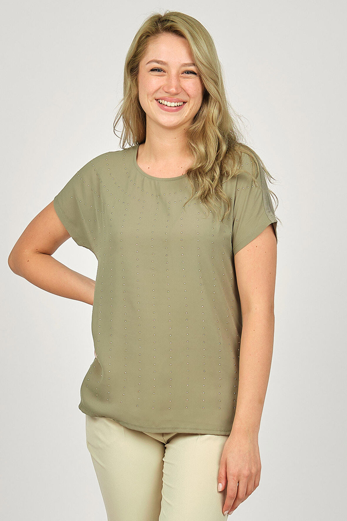 Ella Camelia Kadın İşlemeli Bluz 19E093 Haki