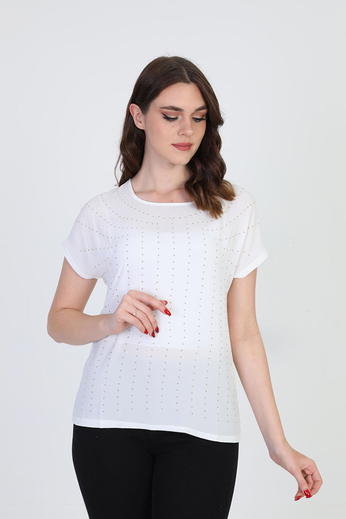 Ella Camelia Kadın İşlemeli Bluz 19E093 Ekru