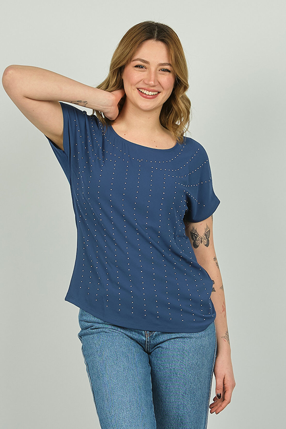 Ella Camelia Kadın İşlemeli Bluz 19E093 Indigo