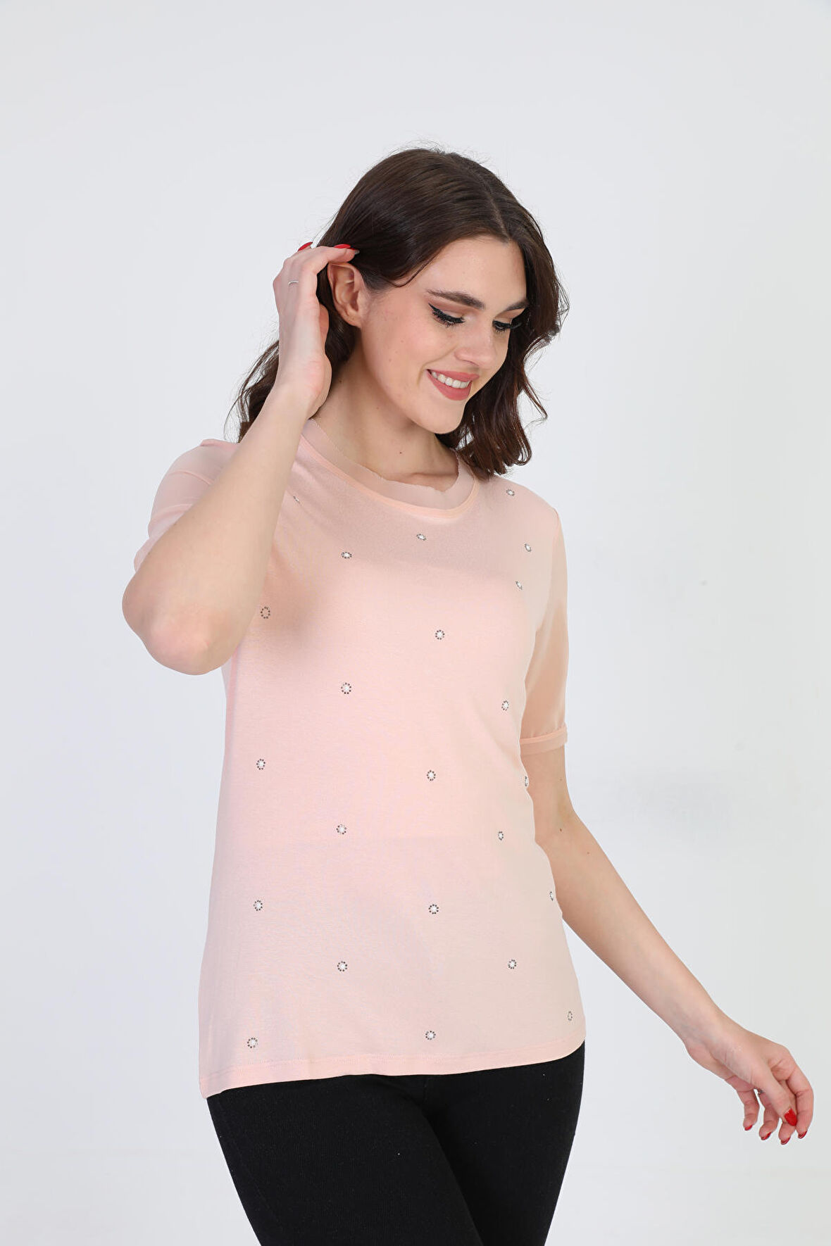 Ella Camelia Kadın Taş Detaylı Bluz 19E056 Pudra