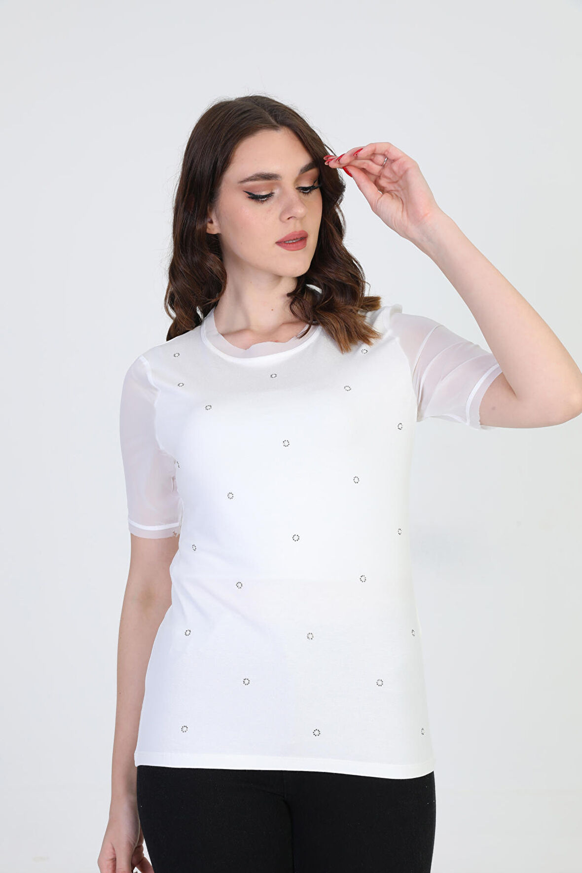 Ella Camelia Kadın Taş Detaylı Bluz 19E056 Ekru