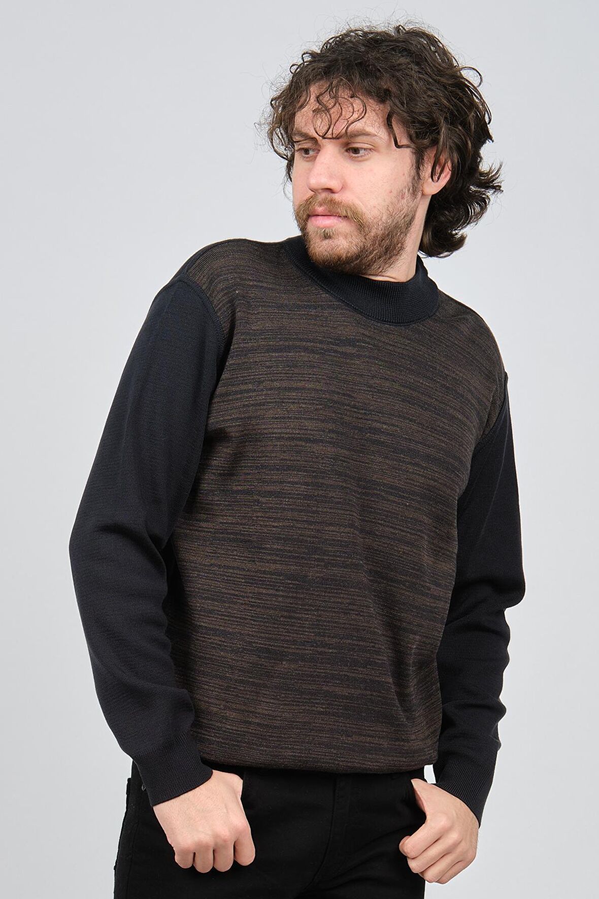 Haki Triko Erkek Yarım Balıkçı Yaka Desenli Kazak 60872013 Lacivert