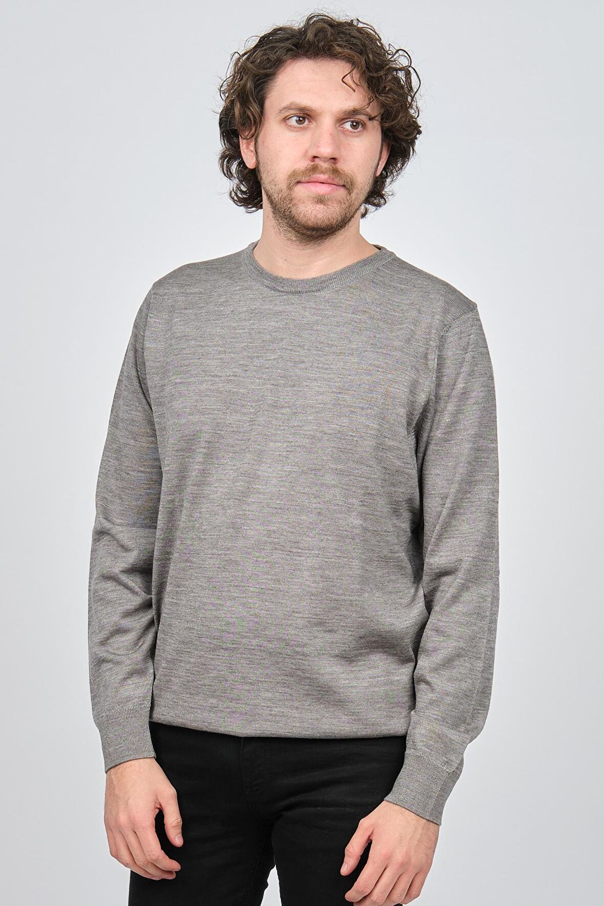 Desen Triko Erkek Bisiklet Yaka Yün Kazak 0249603 A.Gri