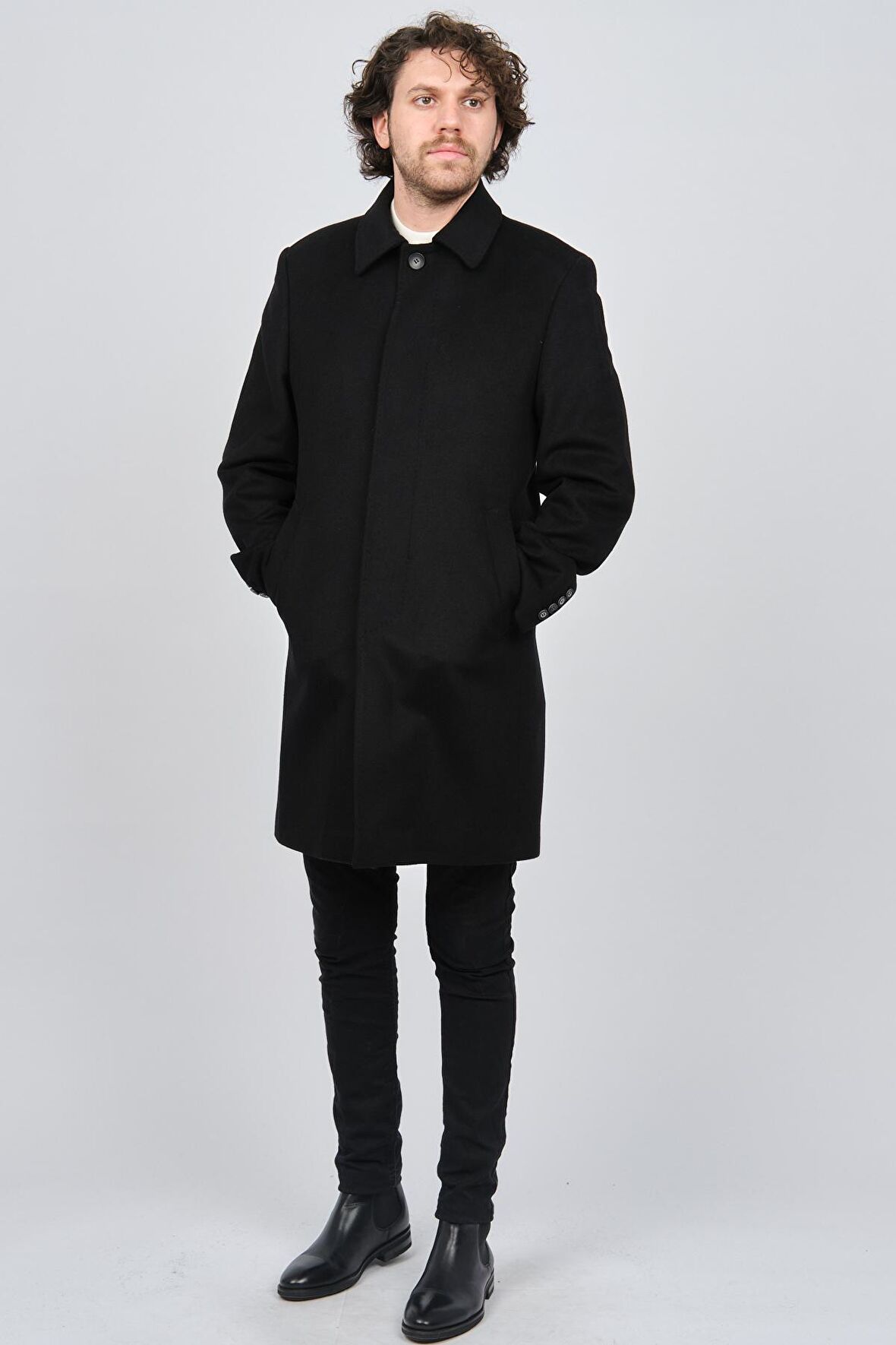 Scope Erkek Düğmeli Yaka Yün Kaban 5141001 Siyah