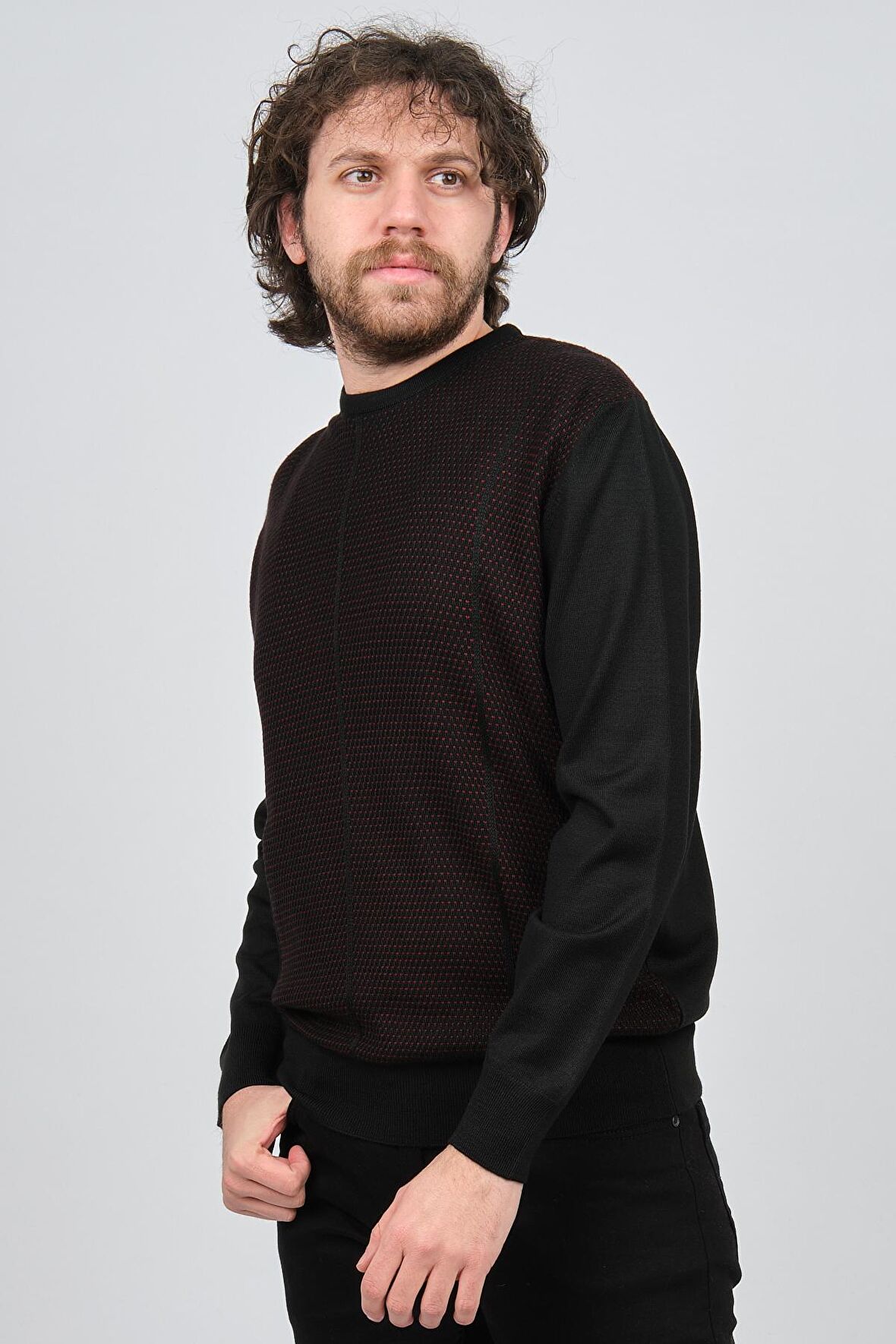 Pave Erkek Bisiklet Yaka Desenli Yün Kazak 4537063 Siyah