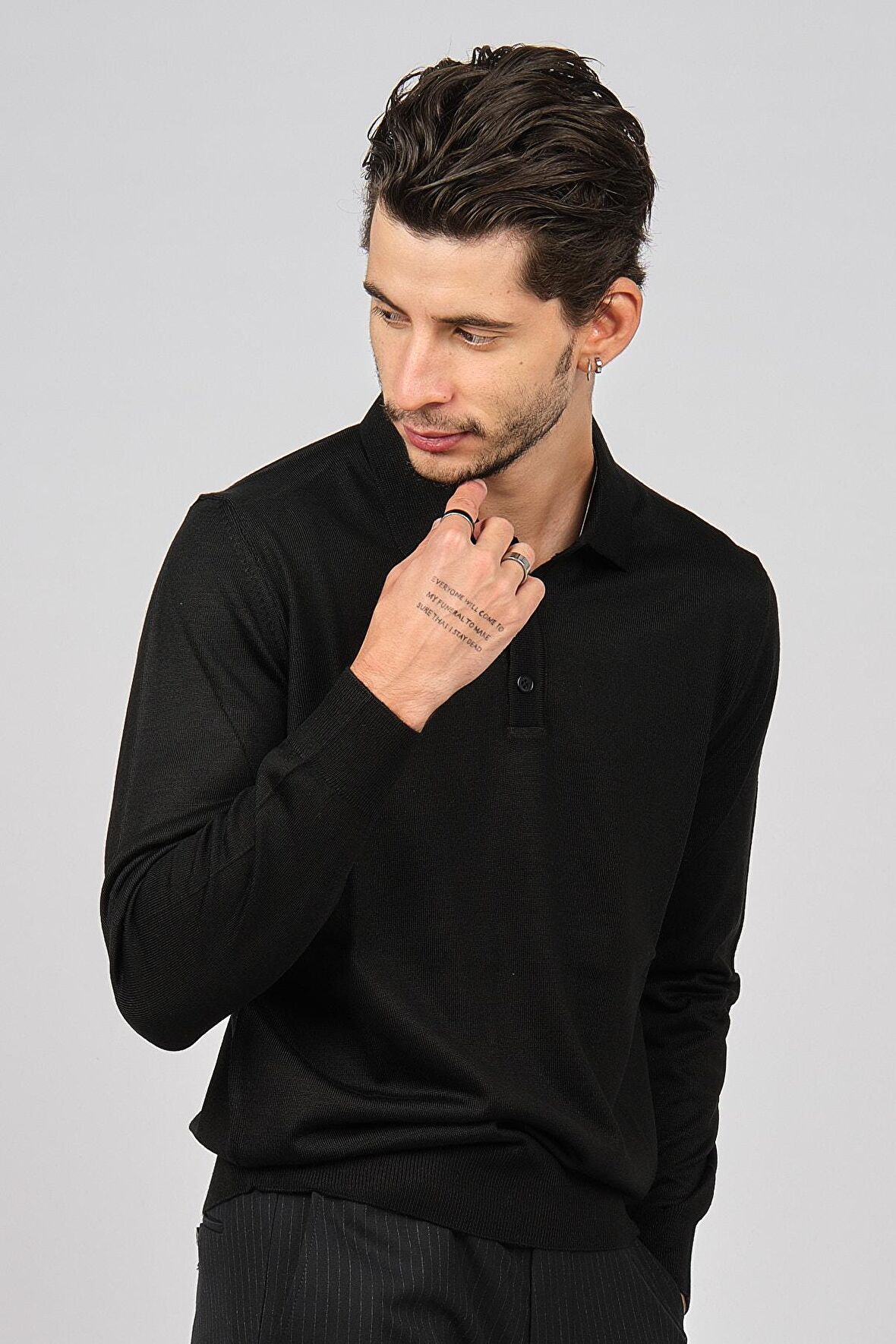 Pave Erkek Polo Yaka Yün Kazak 4538004 Siyah