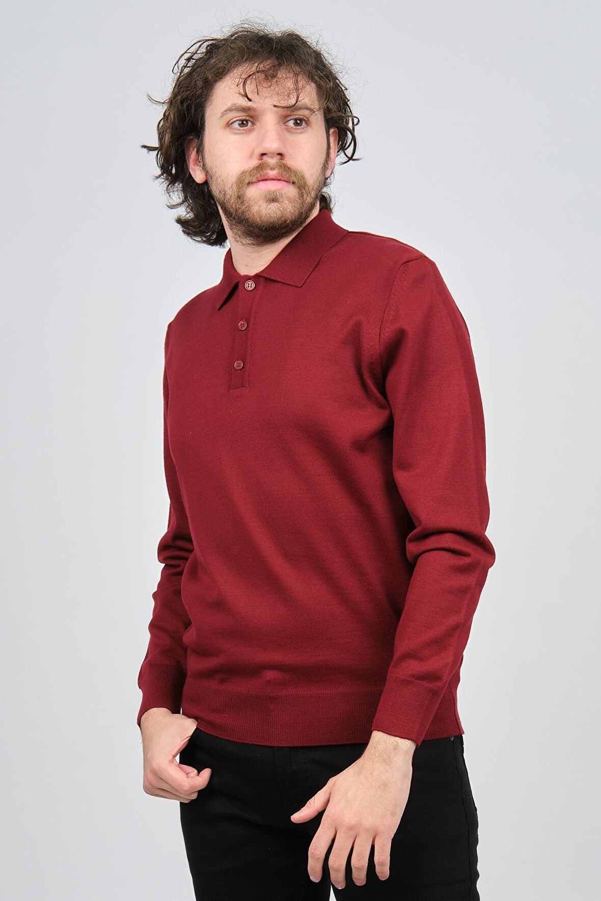Pave Erkek Polo Yaka Yün Kazak 4538004 Bordo