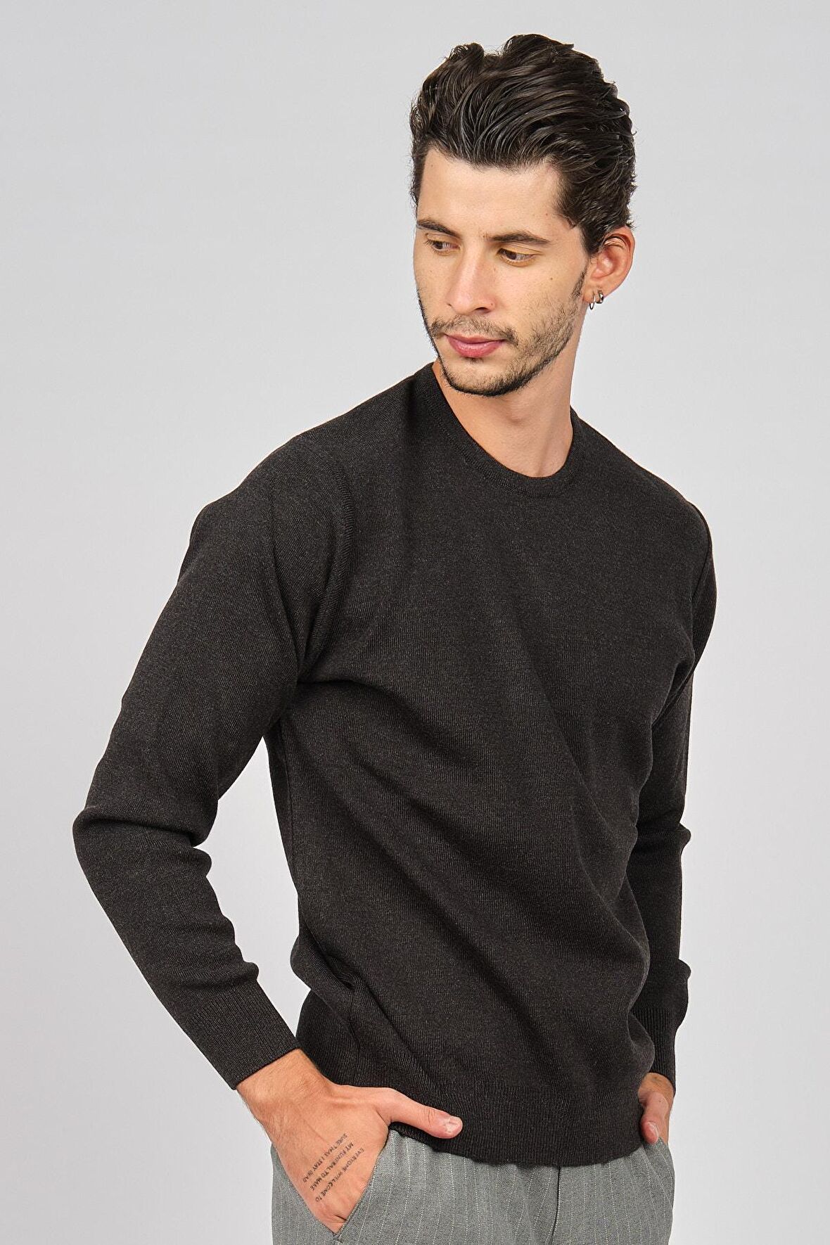 Pave Erkek Bisiklet Yaka Yün Kazak 4538103 Füme