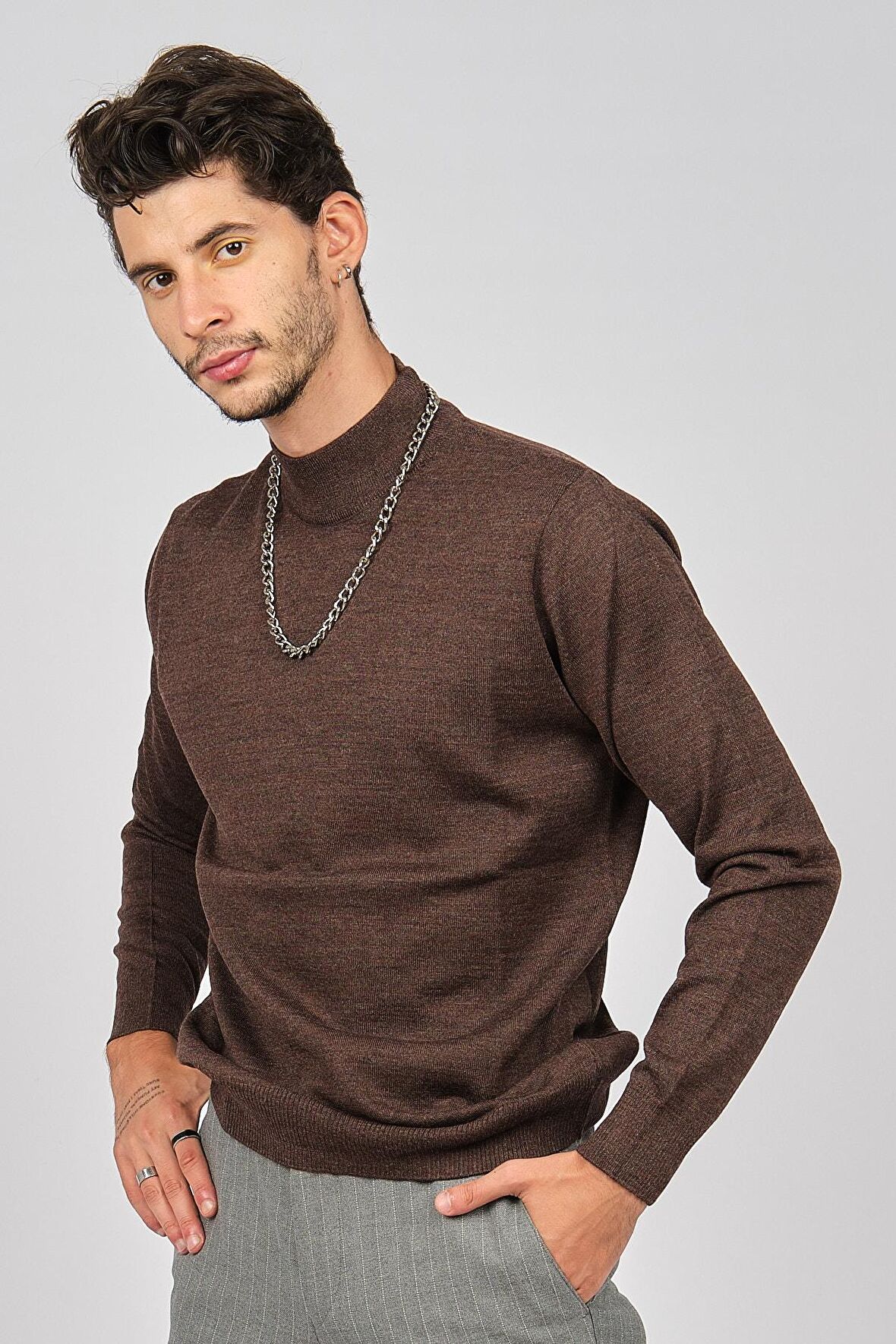 Pave Erkek Yarım Balıkçı Yaka Yün Kazak 4530014 Kahverengi