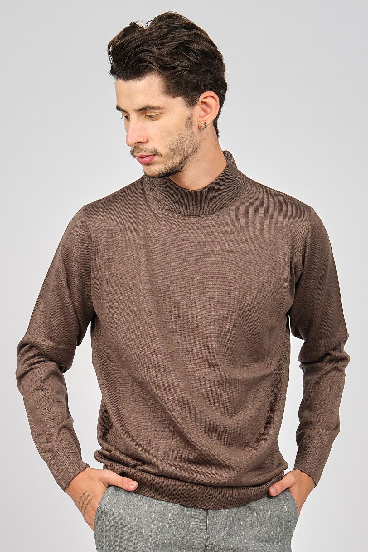 Pave Erkek Yarım Balıkçı Yaka Yün Kazak 4530014 Vizon