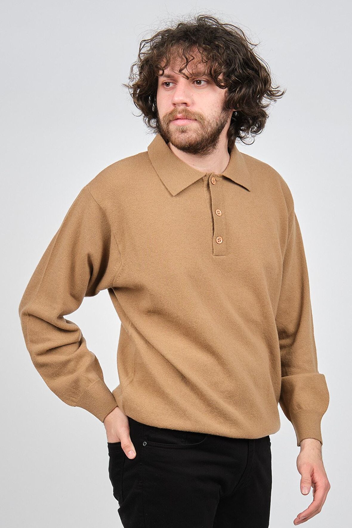 Ida Erkek Lambswool Polo Yaka Kazak 0593147 Camel
