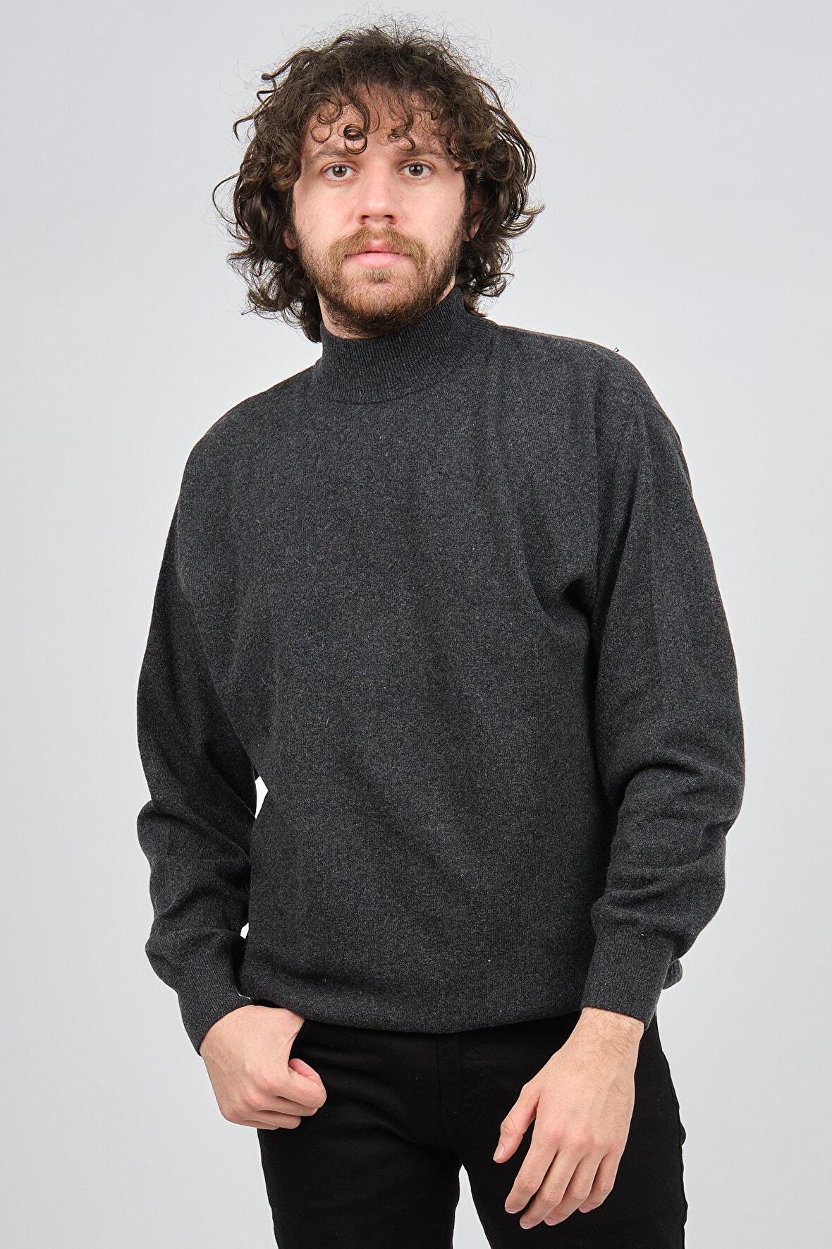 Ida Erkek Lambswool Yarım Balıkçı Kazak 0593161 Antrasit