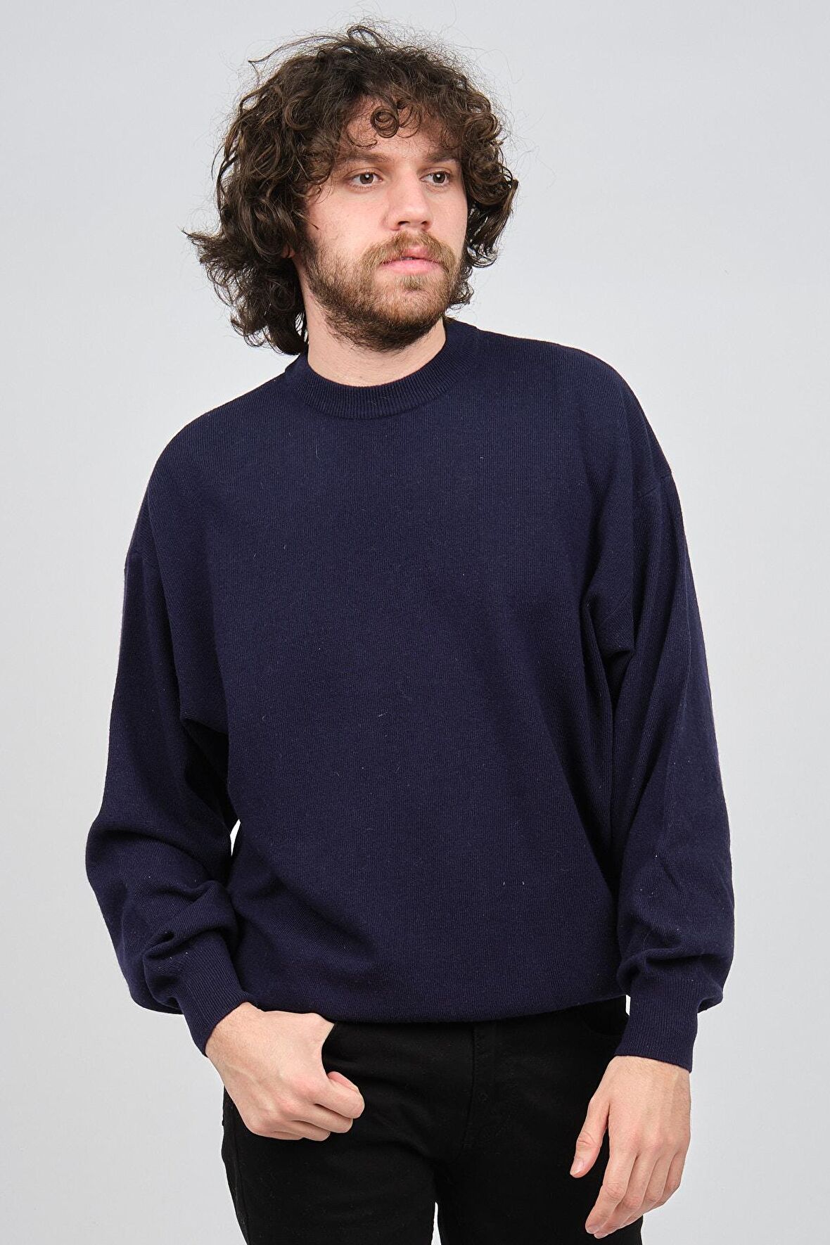 Ida Erkek Lambswool Bisiklet Yaka Kazak 0593154 Lacivert