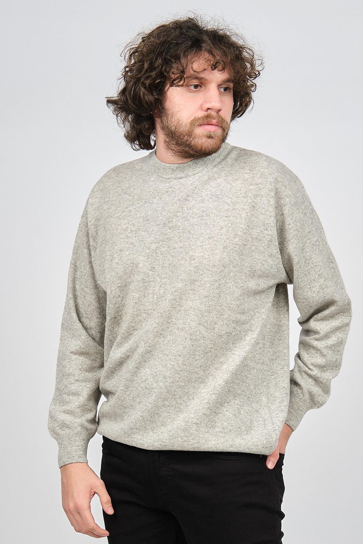 Ida Erkek Lambswool Bisiklet Yaka Kazak 0593154 Gri
