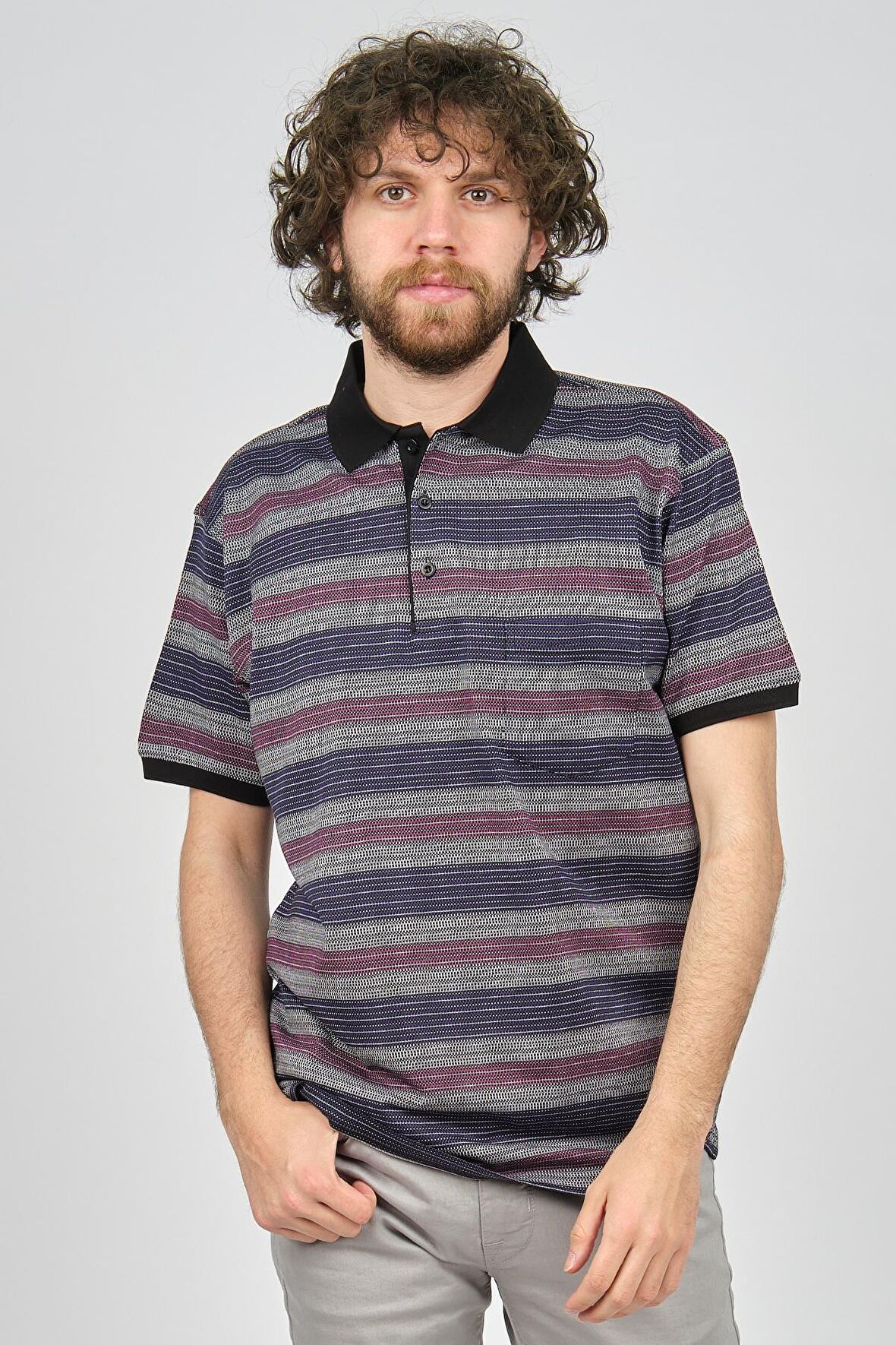 Dolfini Erkek Cep Detaylı Çizgili Polo Yaka T-Shirt 4841619 Siyah- Laci