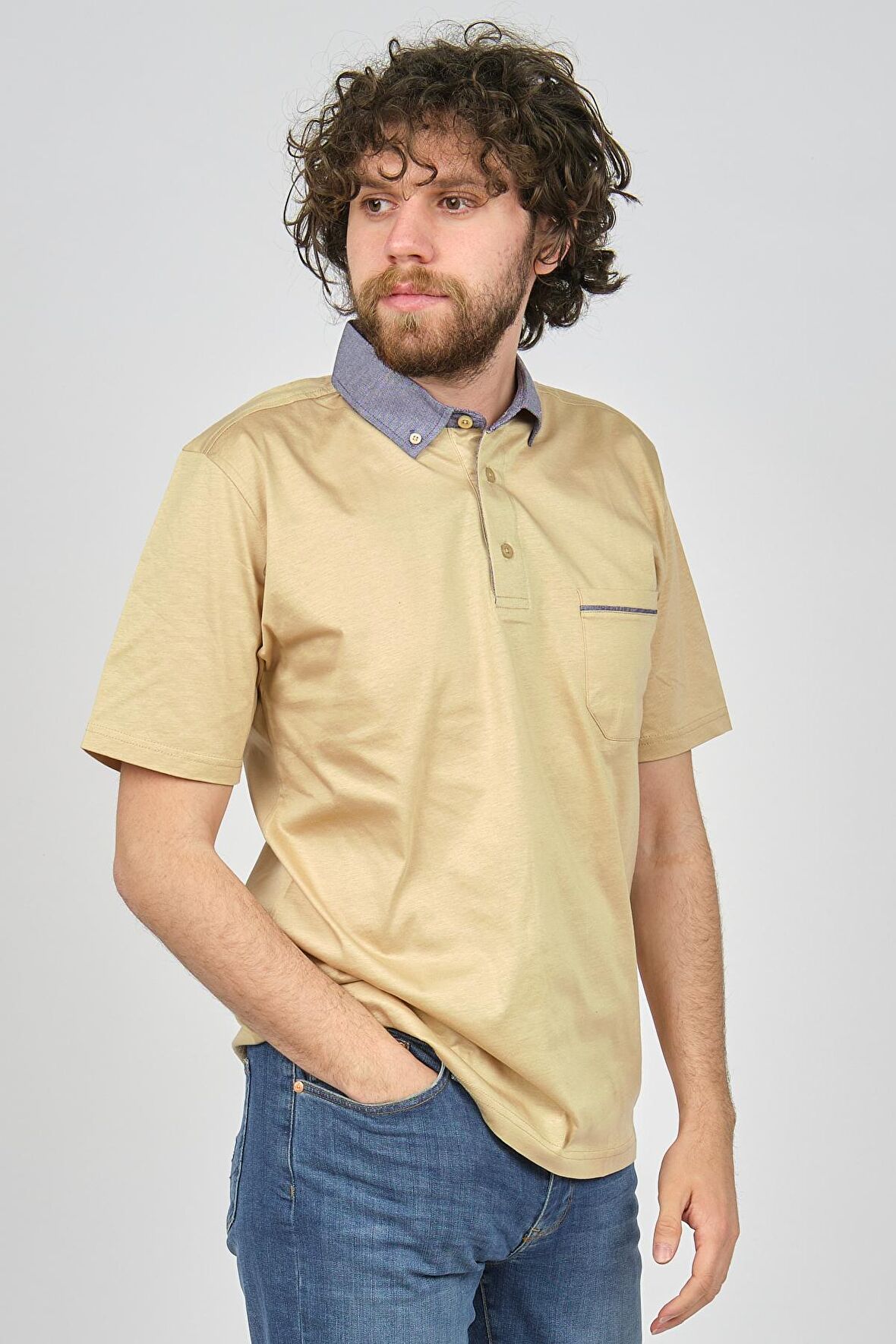 Dolfini Erkek Cep Detaylı Polo Yaka T-Shirt 4841639 K.Bej