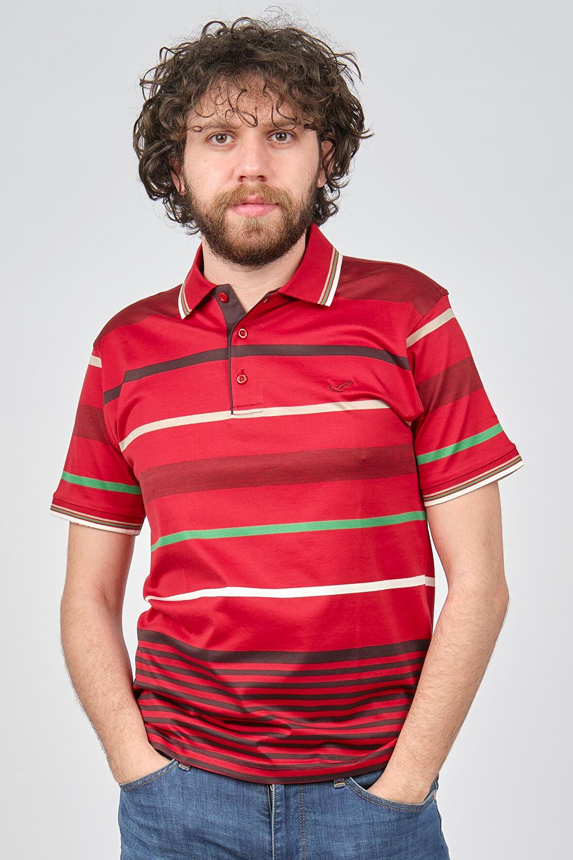 Dolfini Erkek Çizgili Polo Yaka T-Shirt 4841409 Kırmızı
