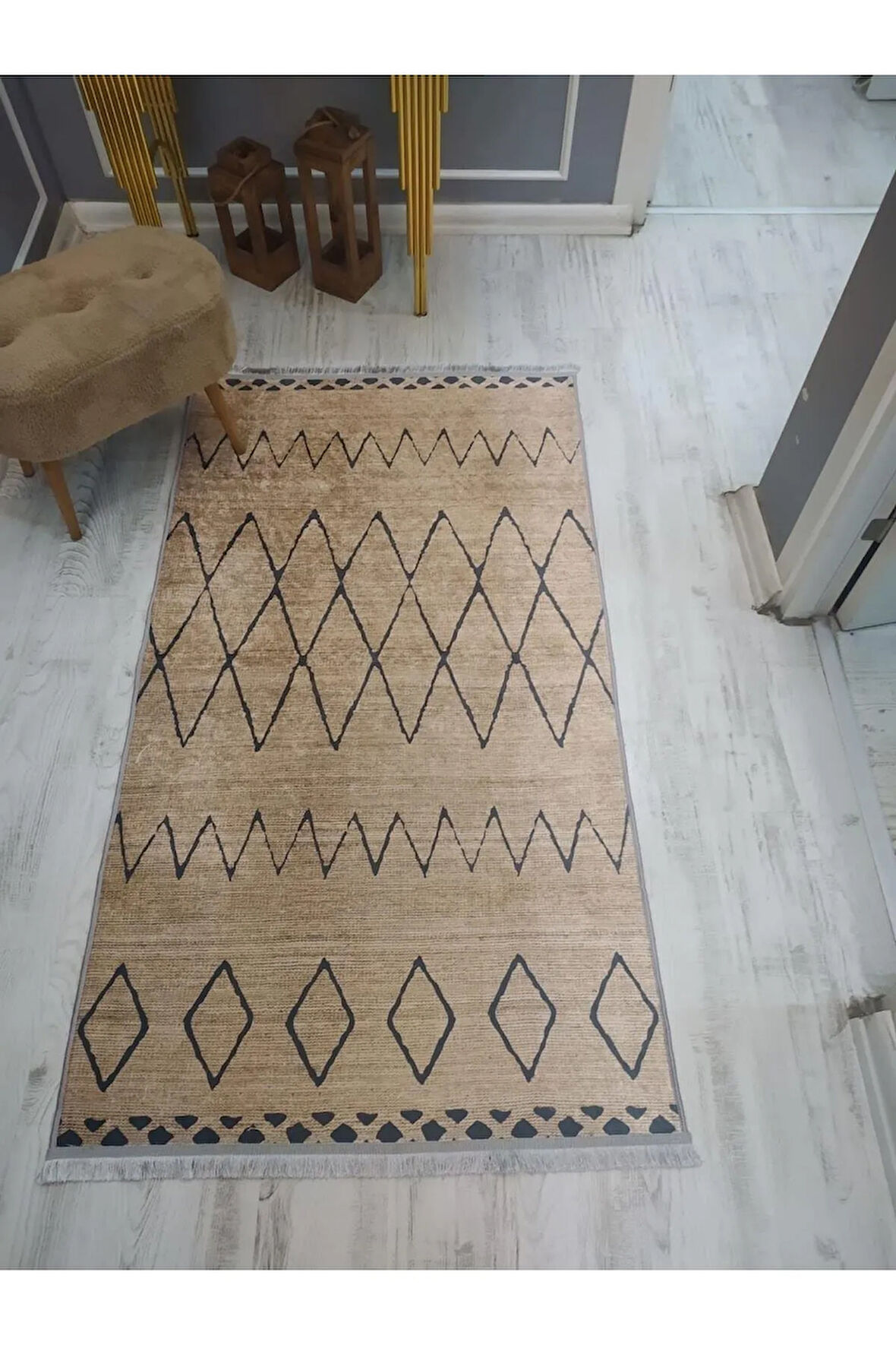Kaymaz Tabanlı Yıkanabilir Hasır Kilim Desenli Dokuma Taban Halı