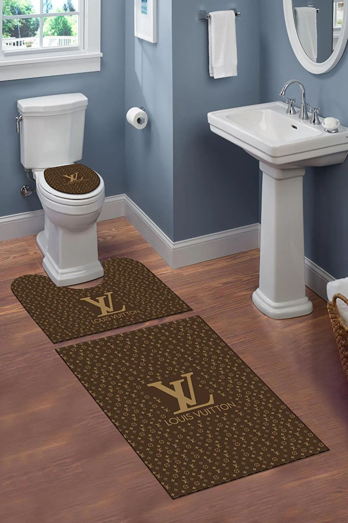 Yıkanabilir Kaymaz Dot Tabanlı Dekoratif Desenli 3'lü Klozet Takımı Banyo Paspas Seti