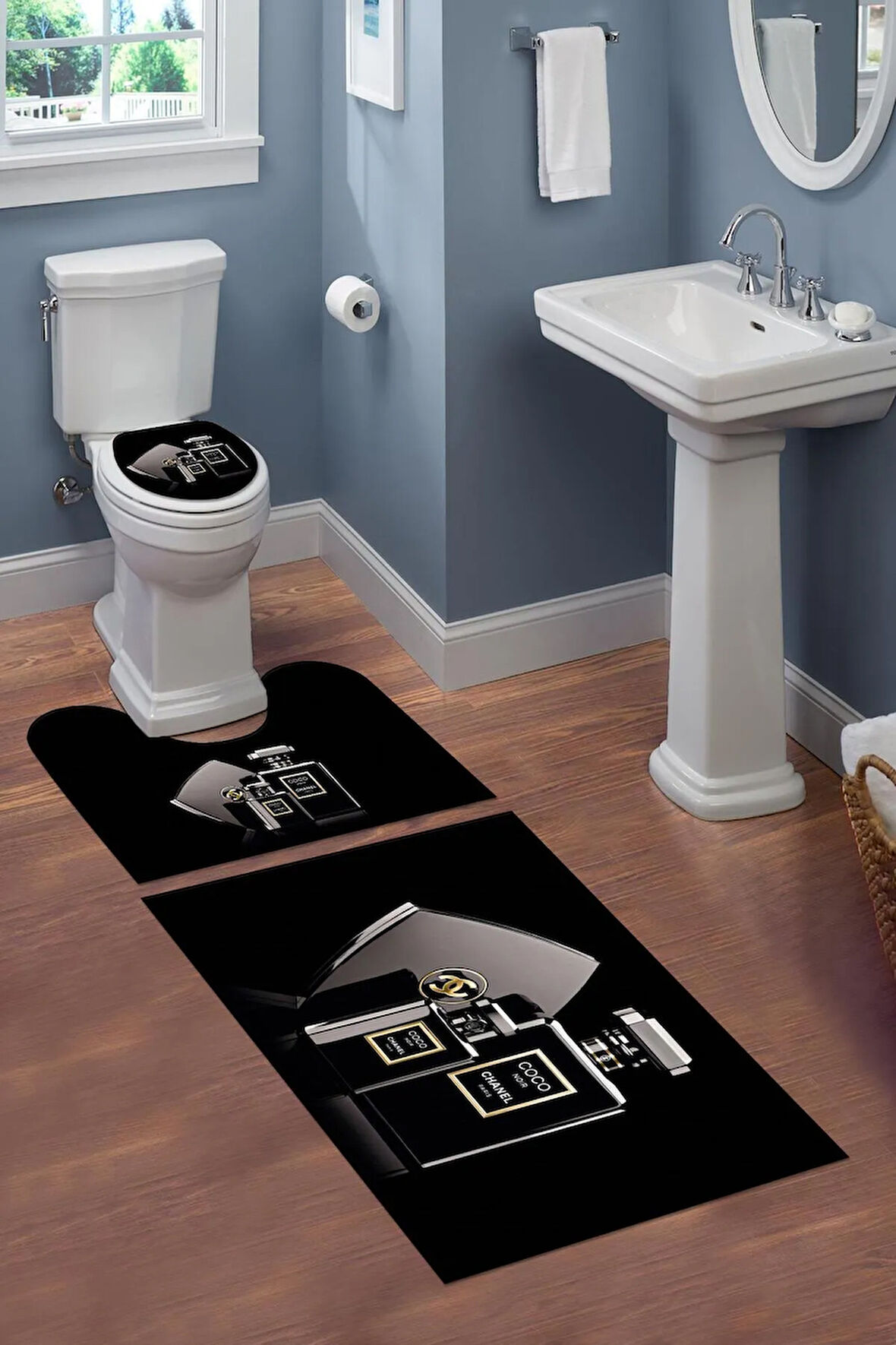 Yıkanabilir Kaymaz Dot Tabanlı Dekoratif Desenli 3'lü Klozet Takımı Banyo Paspas Seti