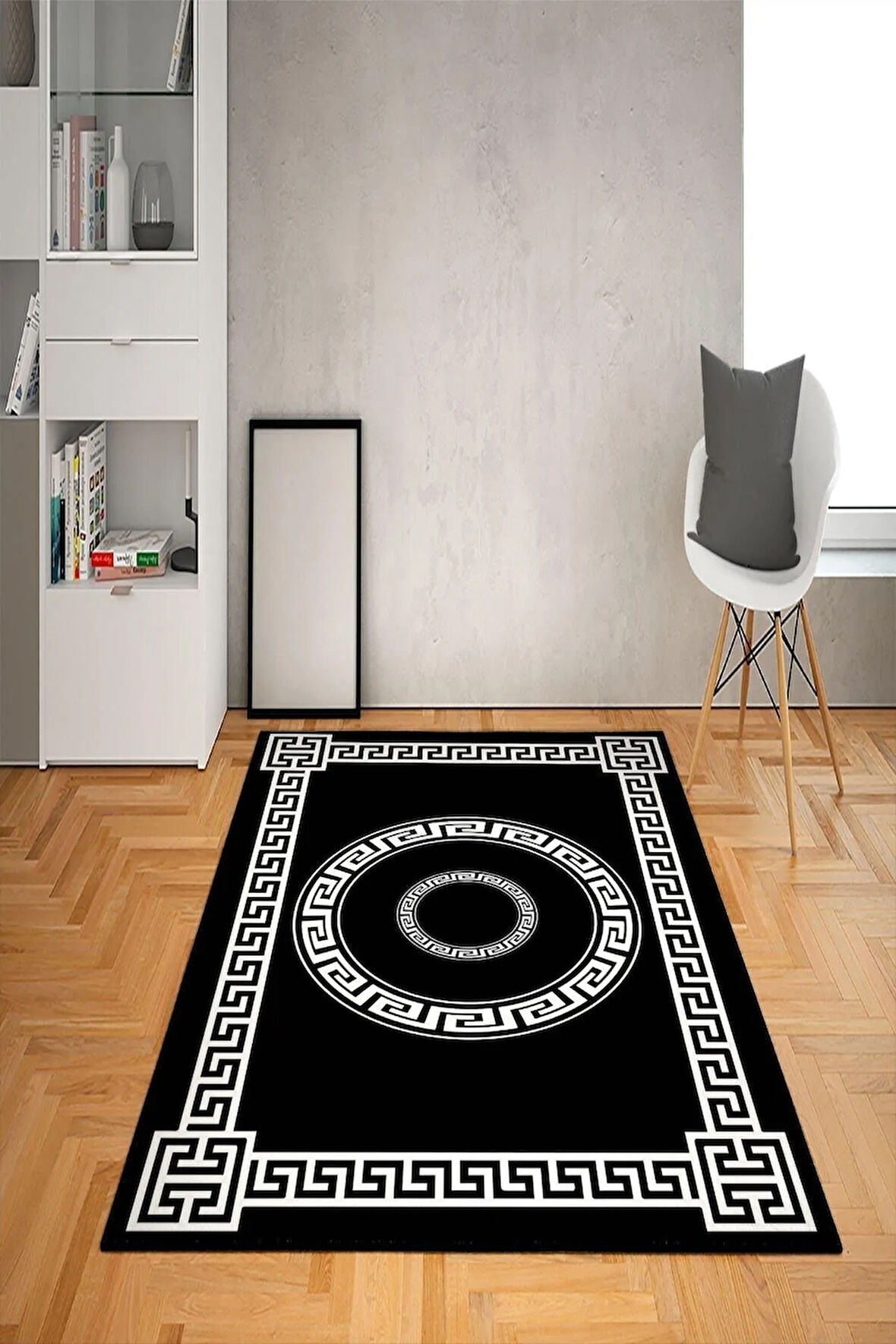 Kaymaz Taban Yıkanabilir Dekoratif Çeçeveli Desenli Dot Taban Halı