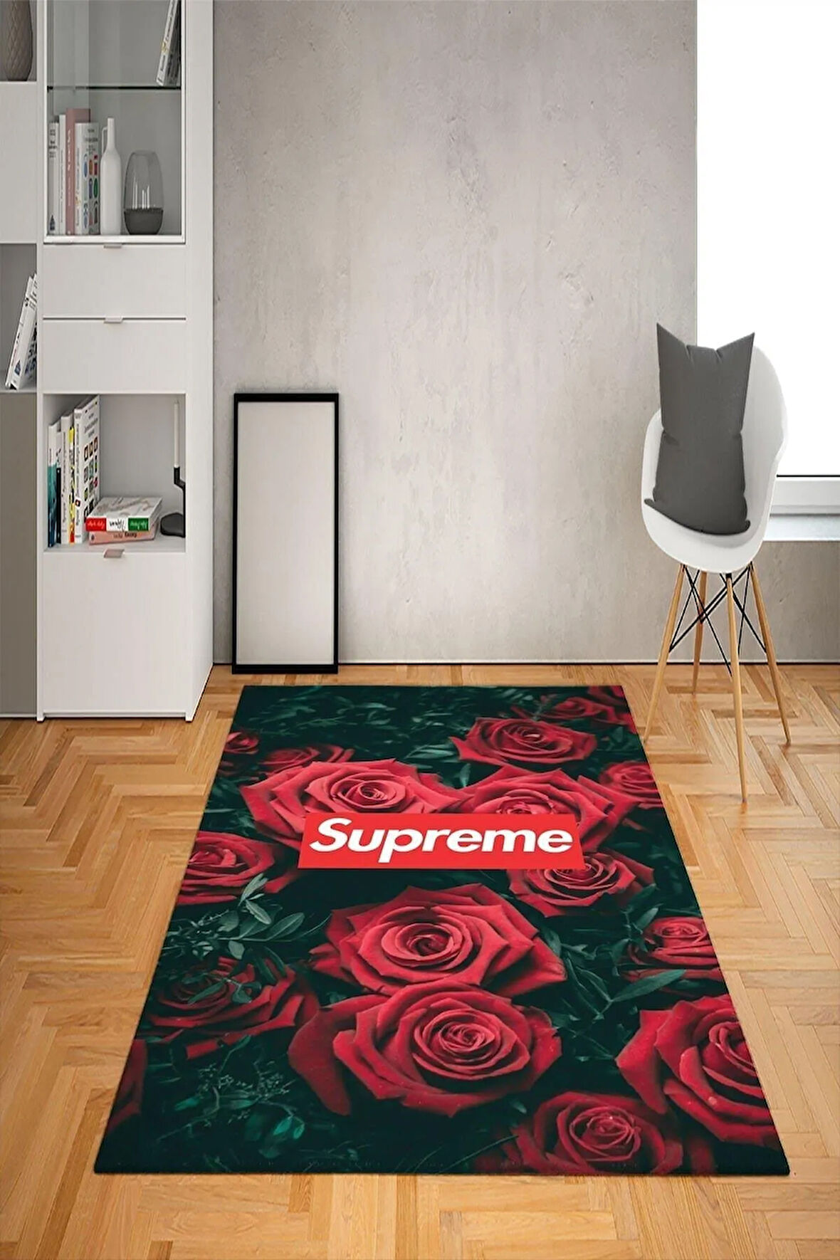Kaymaz Taban Yıkanabilir Dekoratif Supreme Gül Desenli Dot Taban Halı