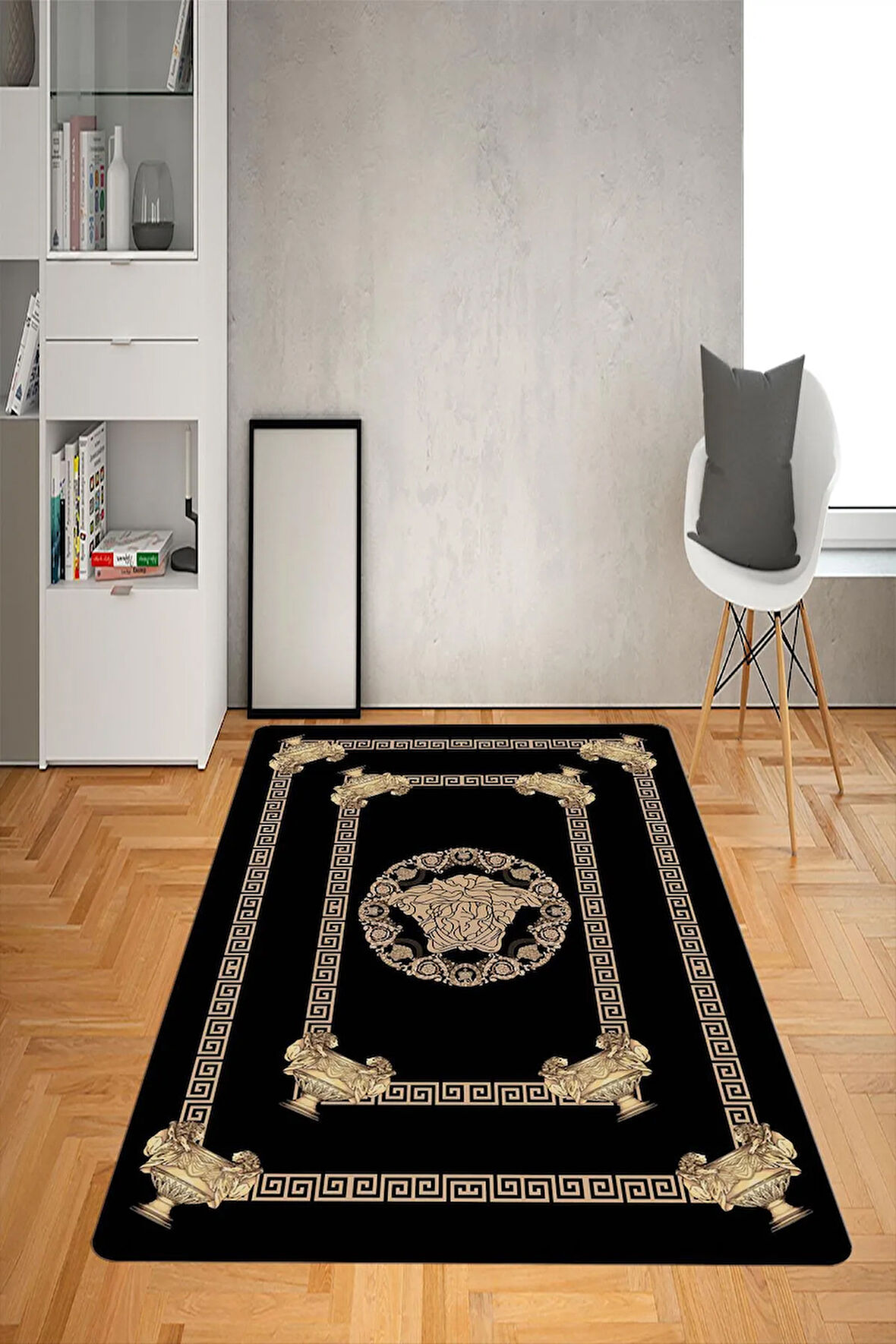 Kaymaz Taban Yıkanabilir Modern Medusa ve Kupa Desenli Dot Taban Halı