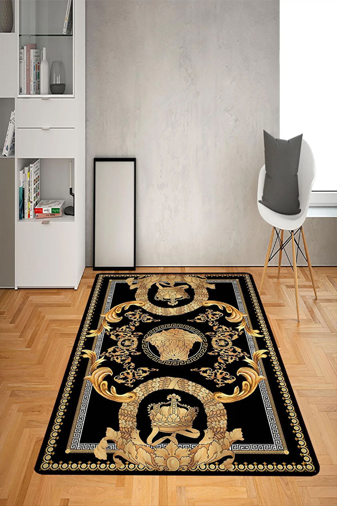 Kaymaz Taban Yıkanabilir Gold Baroque Medusa Desenli Dot Taban Halı